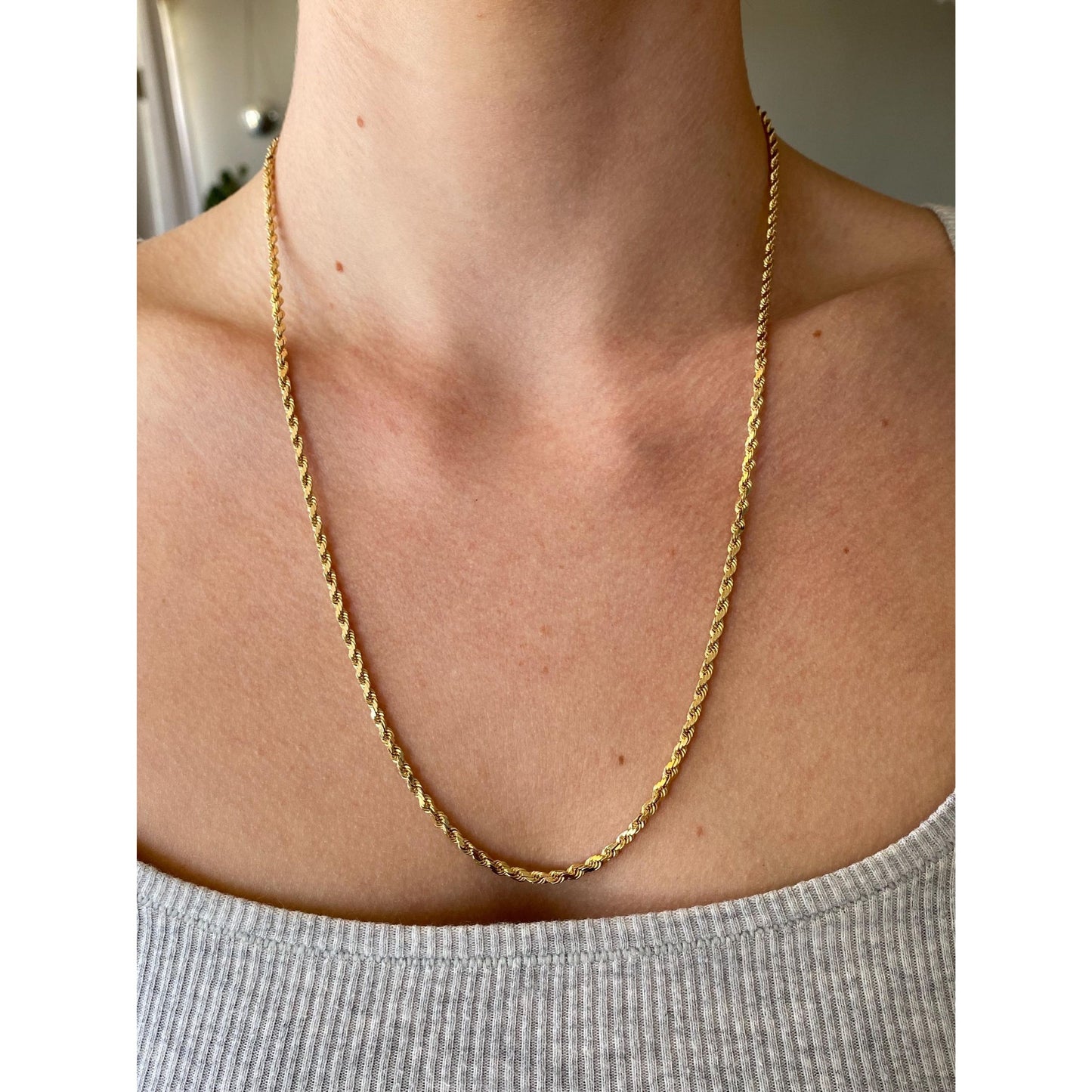 Vintage Solid 14k Yellow Gold Diamond Cut Rope Chain Necklace - 22 inches