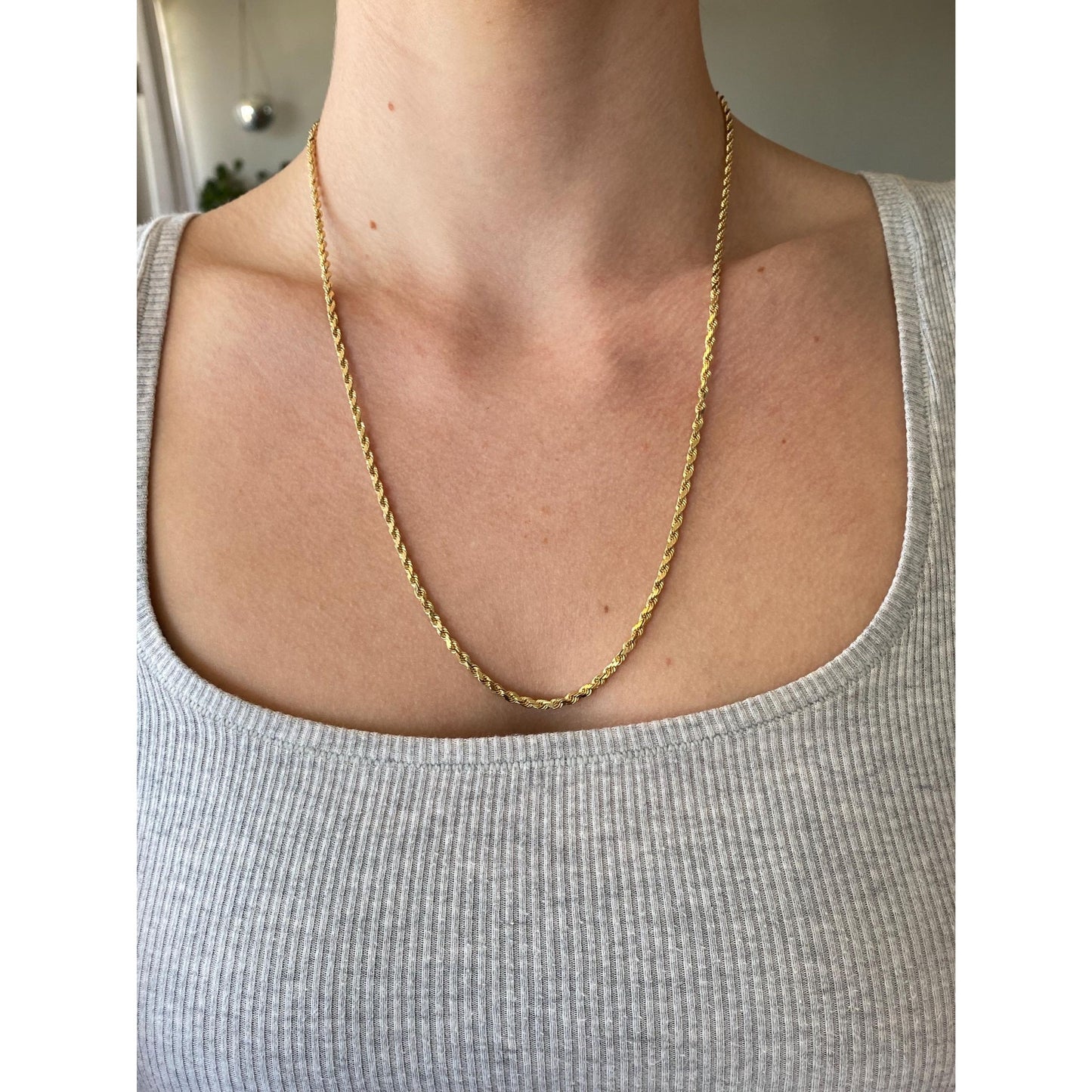 Vintage Solid 14k Yellow Gold Diamond Cut Rope Chain Necklace - 22 inches