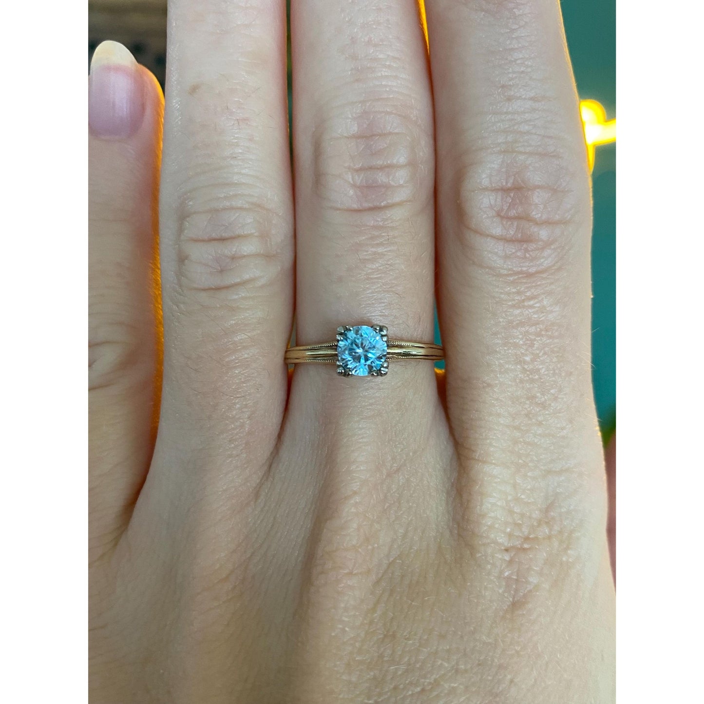 Vintage Solid 10k White & Yellow Gold Topaz Ring - Size 6.75