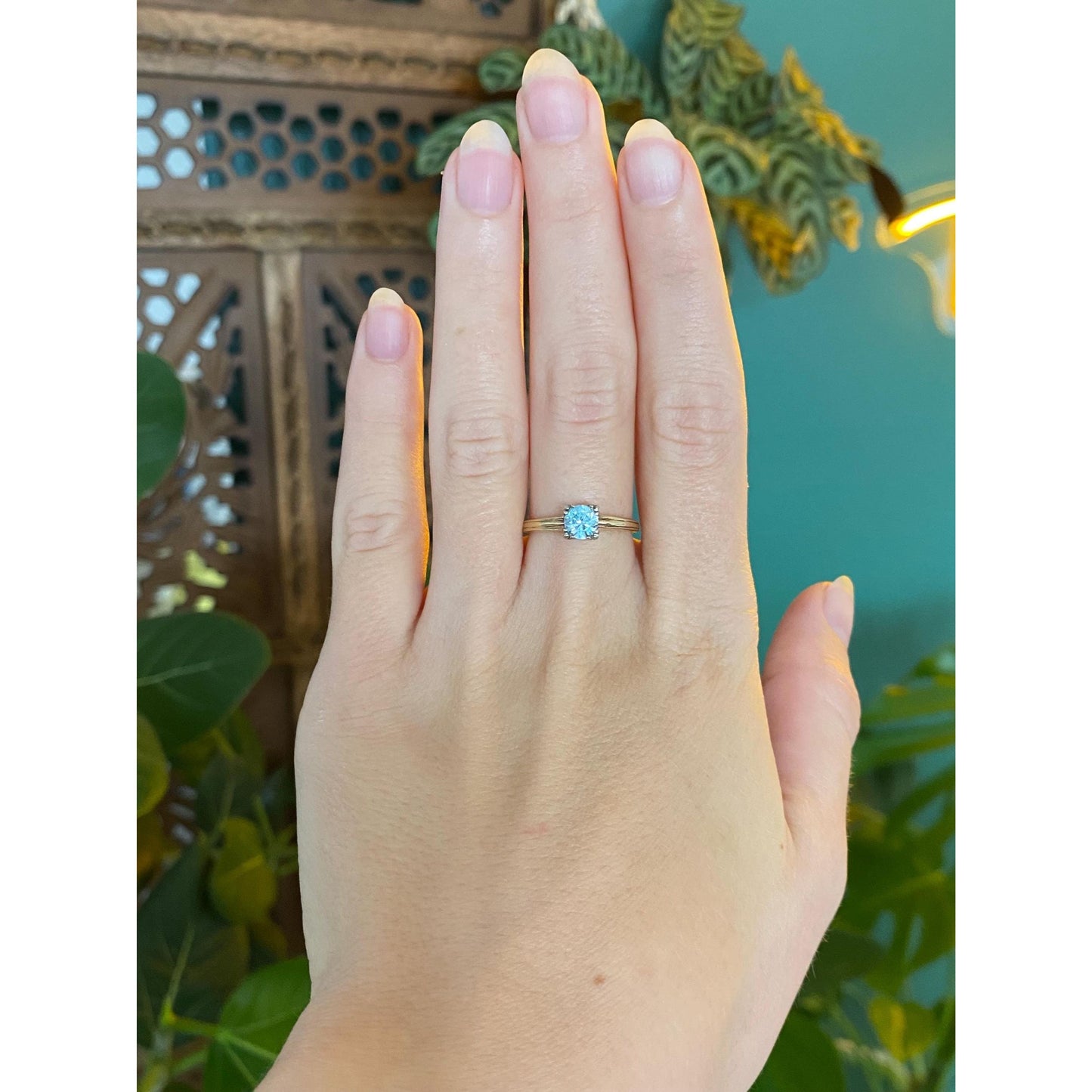 Vintage Solid 10k White & Yellow Gold Topaz Ring - Size 6.75