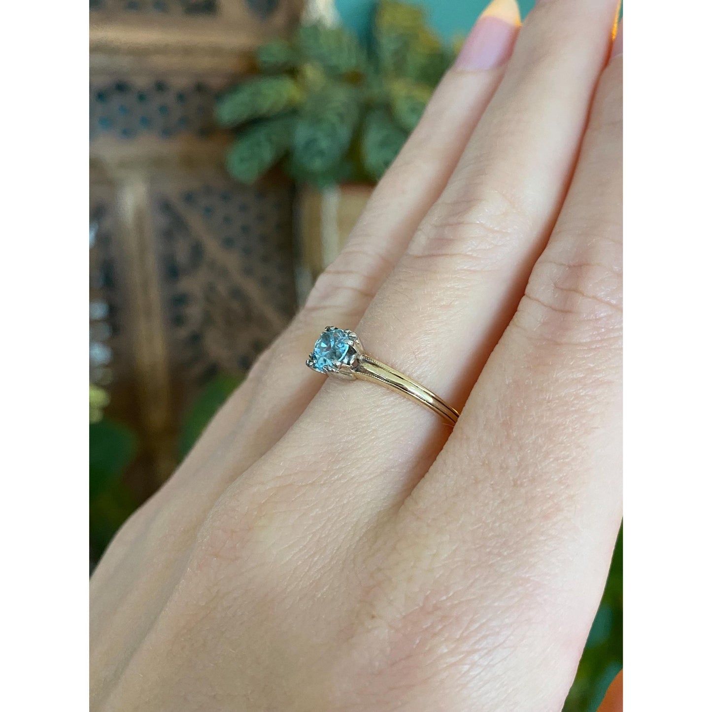 Vintage Solid 10k White & Yellow Gold Topaz Ring - Size 6.75