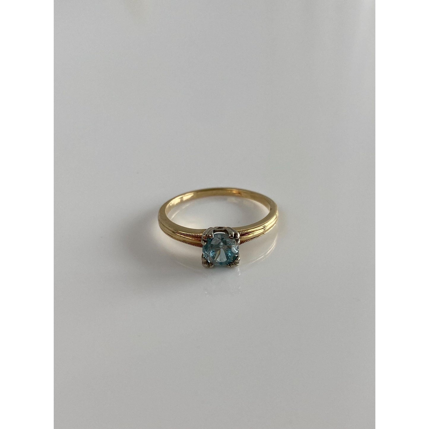 Vintage Solid 10k White & Yellow Gold Topaz Ring - Size 6.75