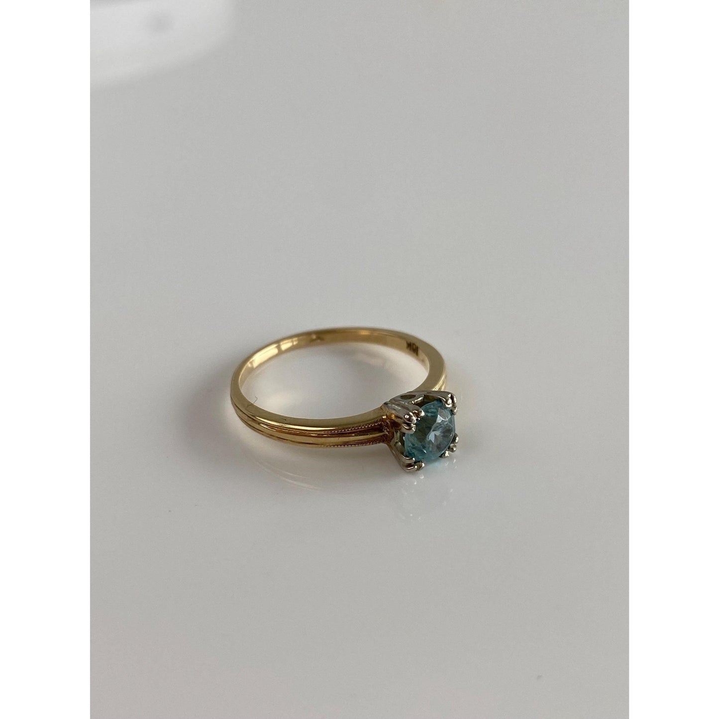 Vintage Solid 10k White & Yellow Gold Topaz Ring - Size 6.75
