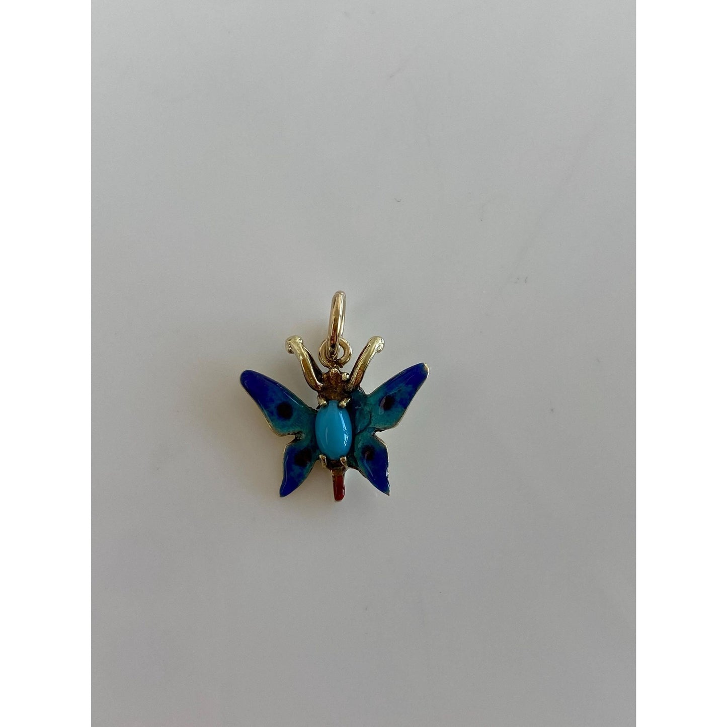 Vintage Solid 14k Yellow Gold Turquoise Enamel Butterfly Charm