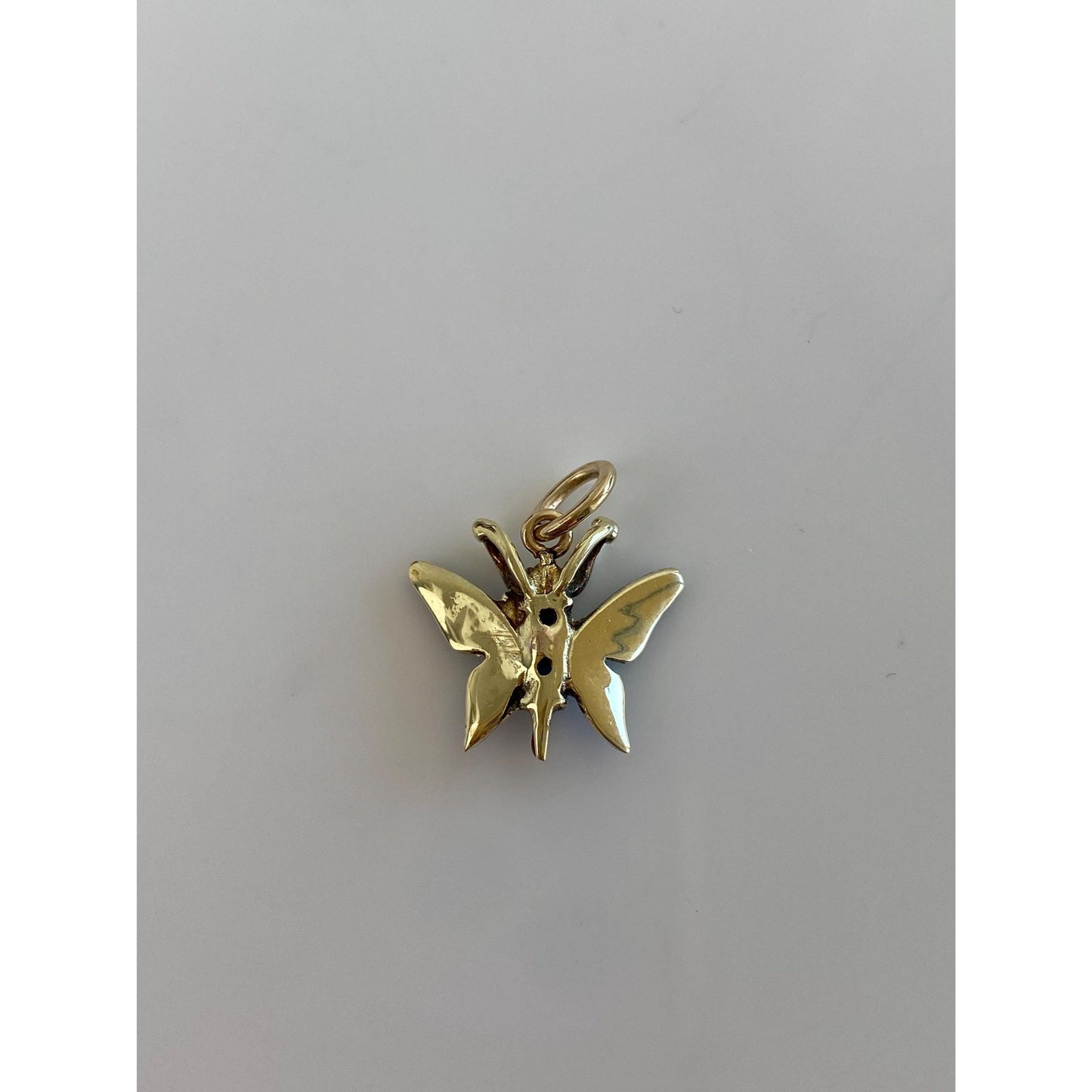 Vintage Solid 14k Yellow Gold Turquoise Enamel Butterfly Charm