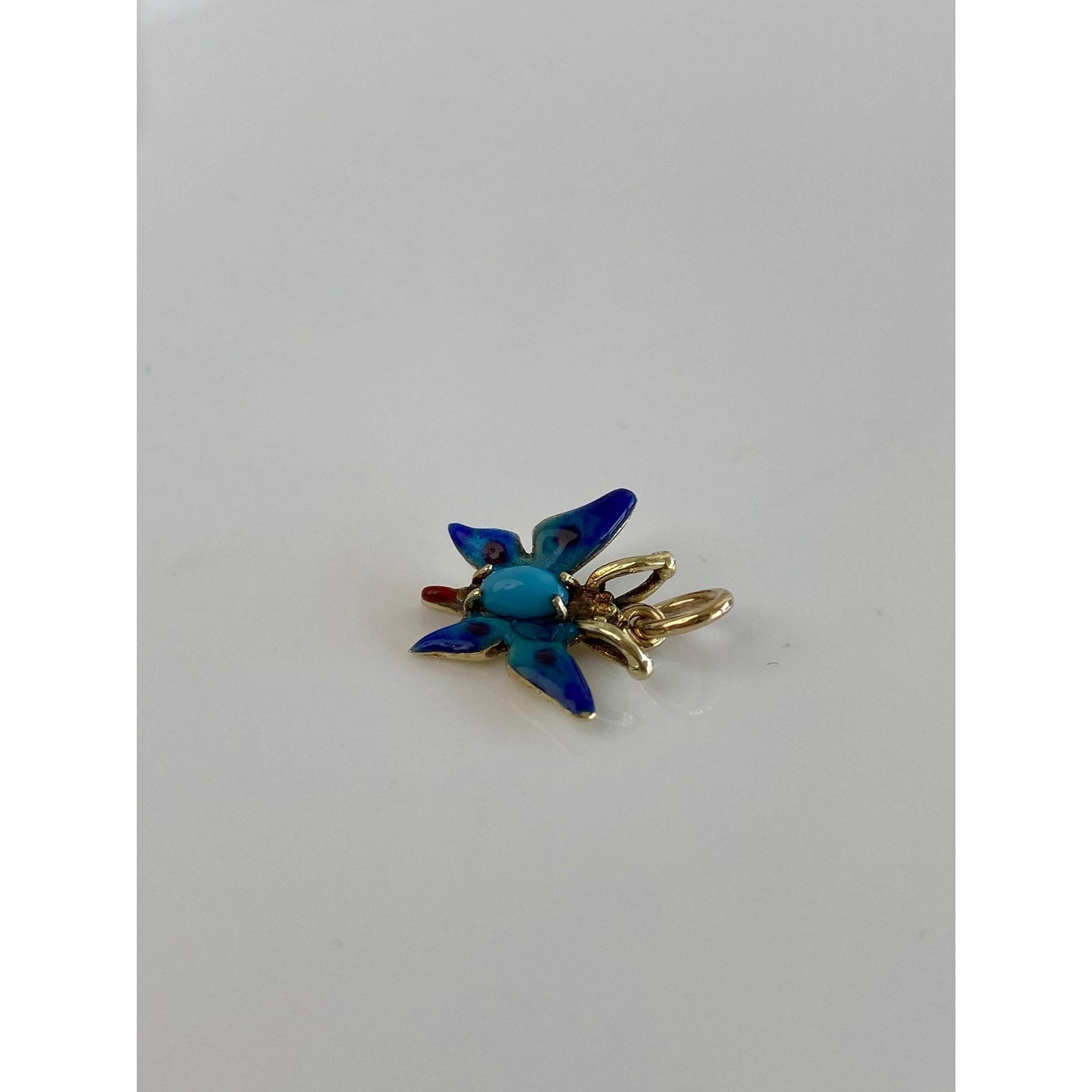 Vintage Solid 14k Yellow Gold Turquoise Enamel Butterfly Charm