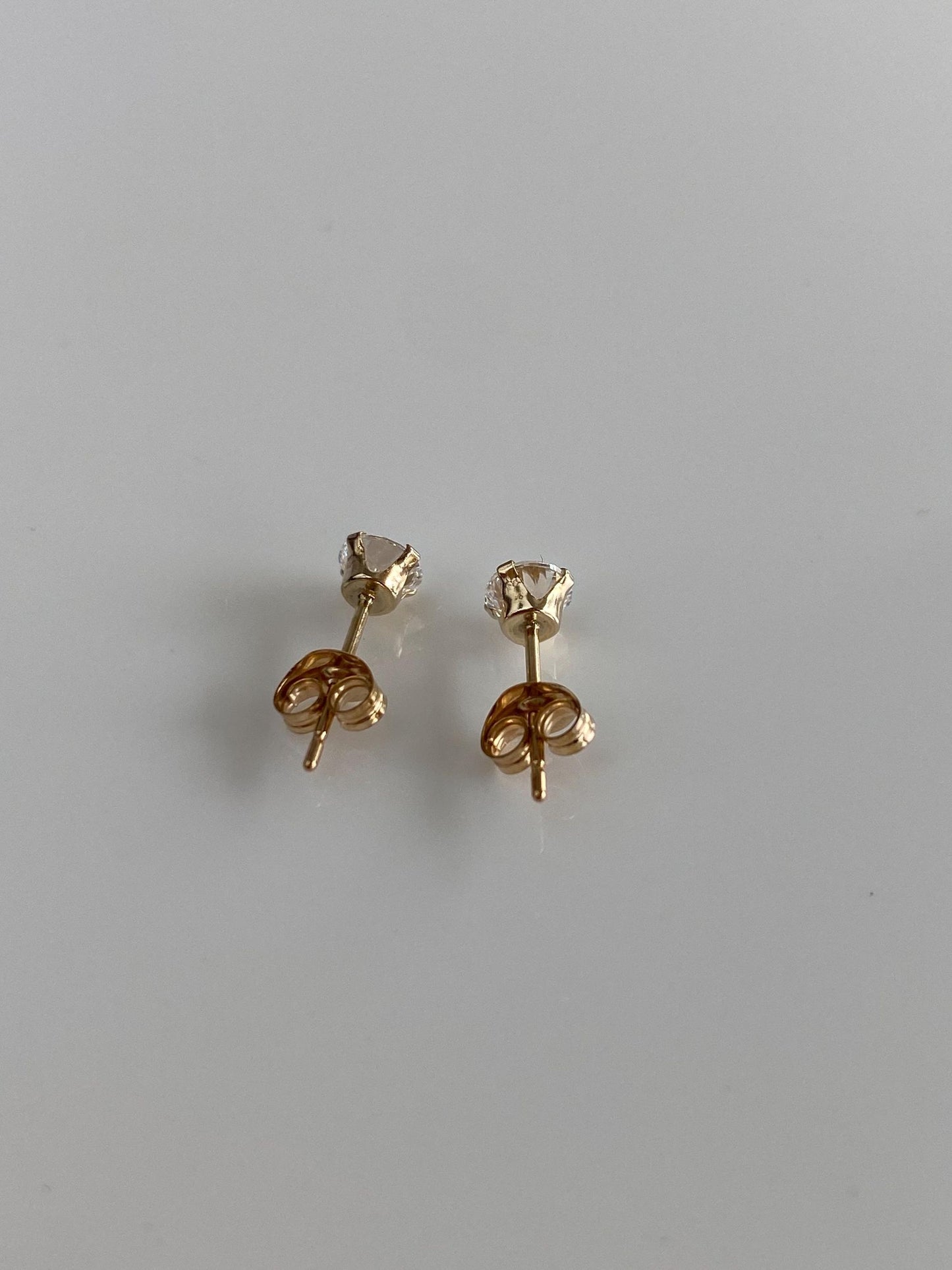 Vintage Solid 9k Yellow Gold Clear Cubic Zirconia Stud Earrings