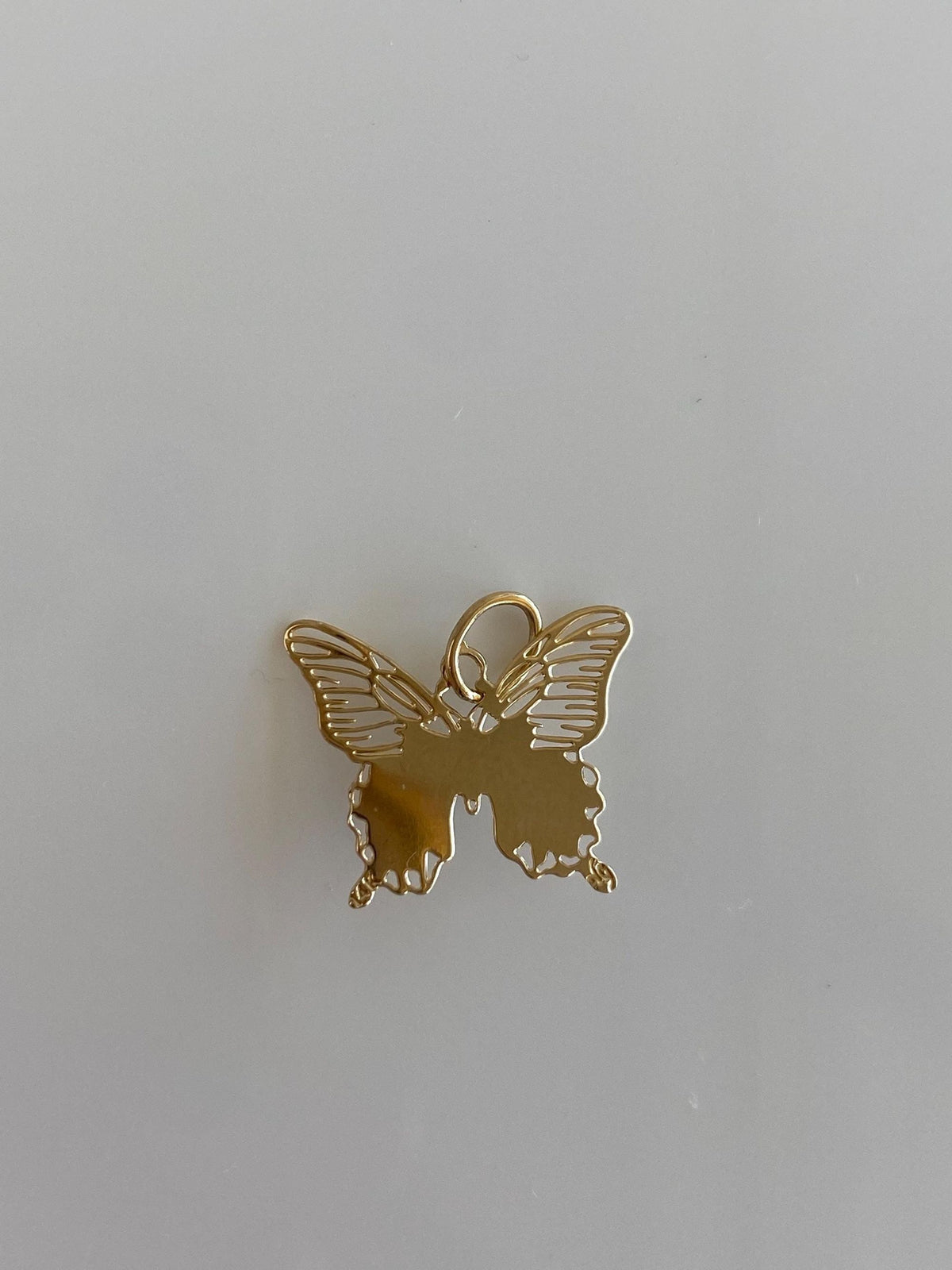 Vintage Solid 14k Yellow Gold Clear Sapphire Open Work Butterfly Charm