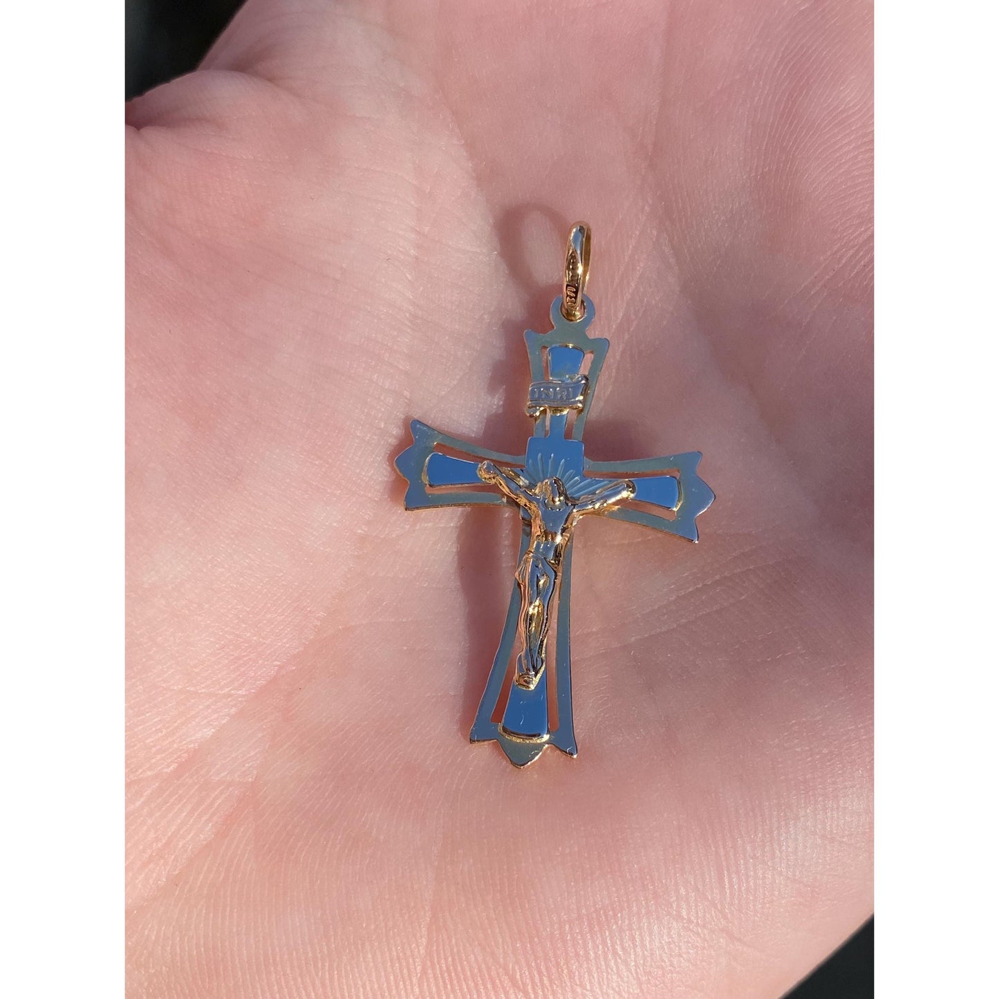 Vintage Solid 18k White & Yellow Gold Crucifix Cross Charm