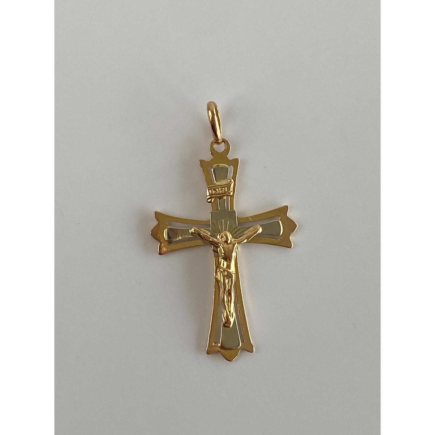 Vintage Solid 18k White & Yellow Gold Crucifix Cross Charm