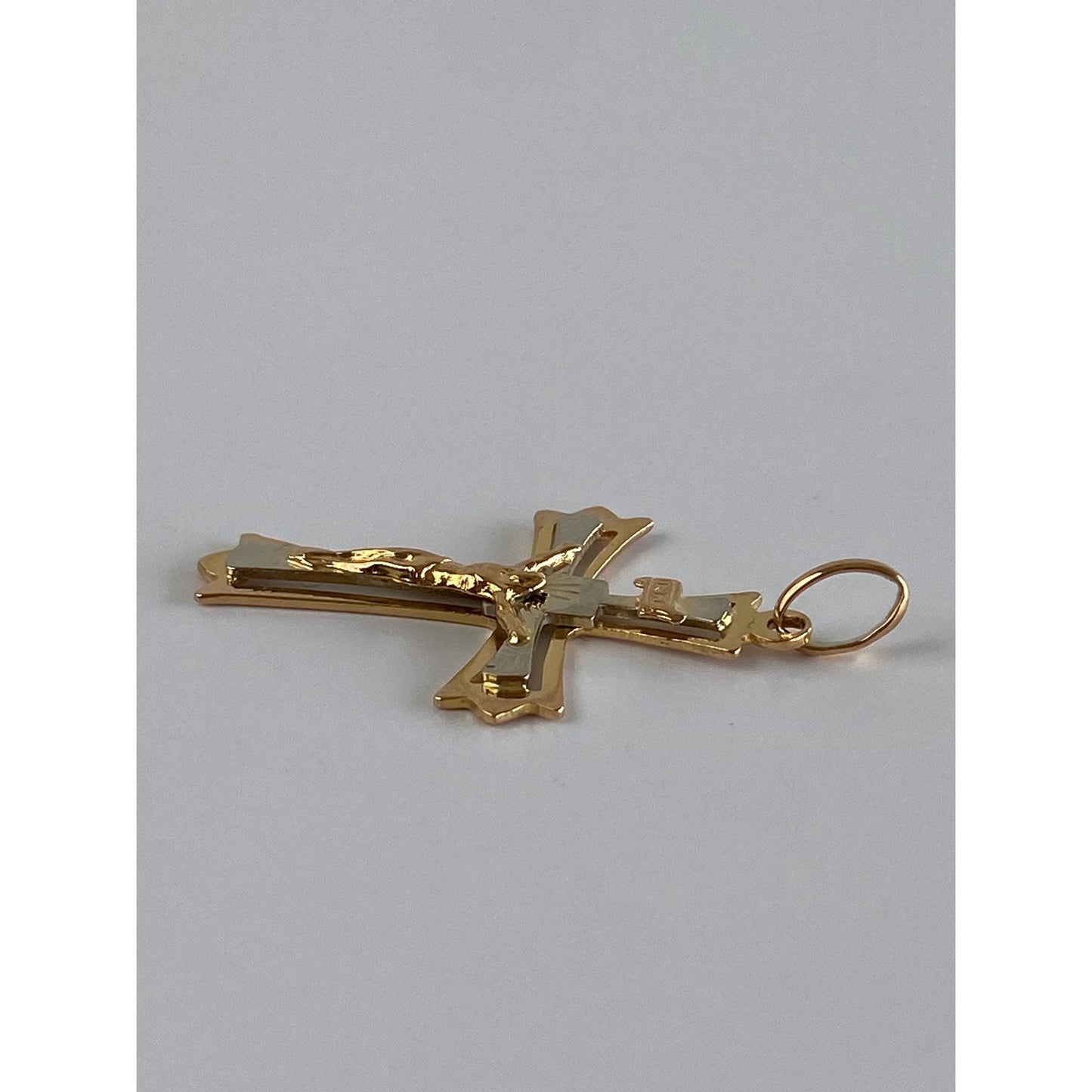 Vintage Solid 18k White & Yellow Gold Crucifix Cross Charm