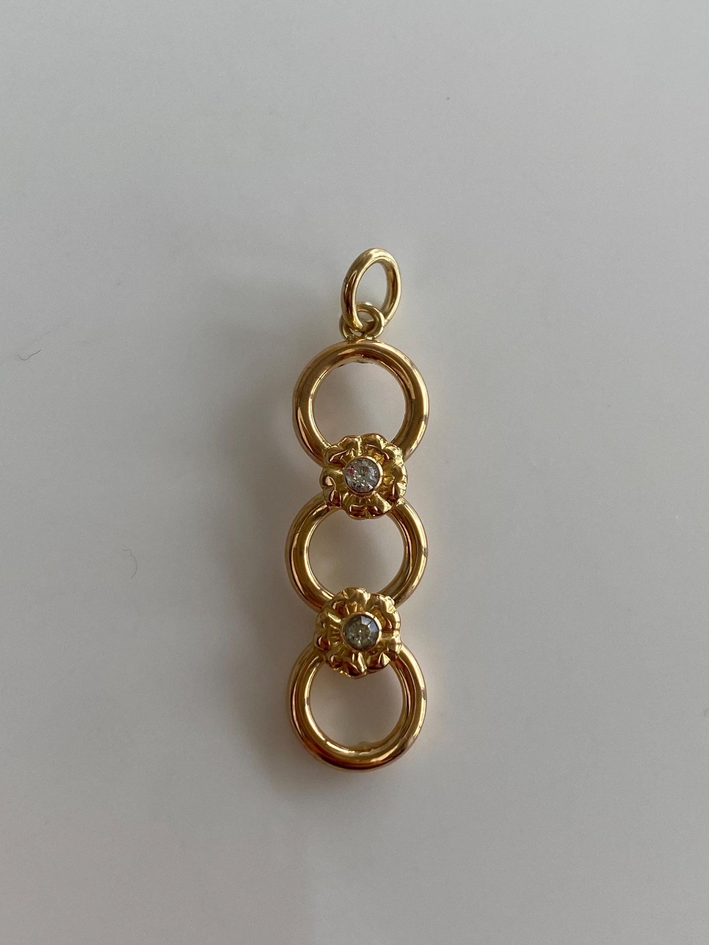 Vintage 18k Rose Gold Clear Cubic Zirconia Circles Charm