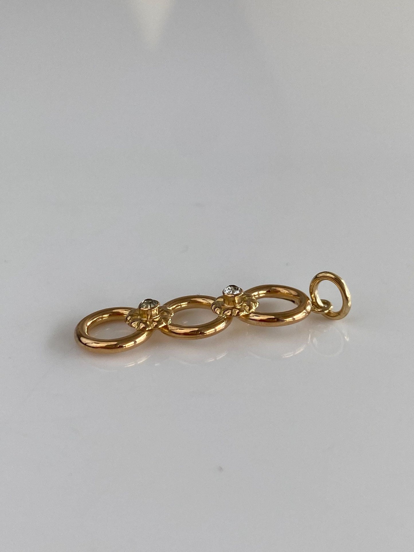 Vintage 18k Rose Gold Clear Cubic Zirconia Circles Charm