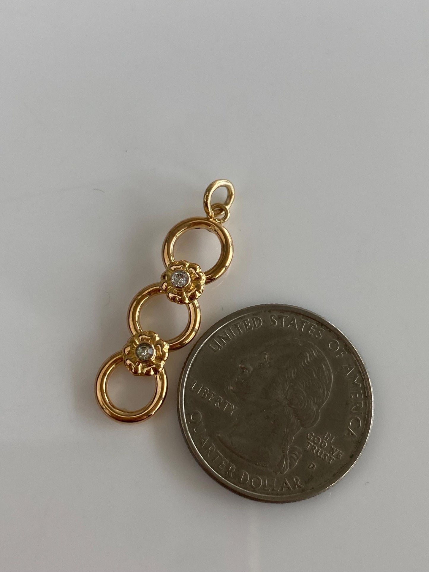 Vintage 18k Rose Gold Clear Cubic Zirconia Circles Charm
