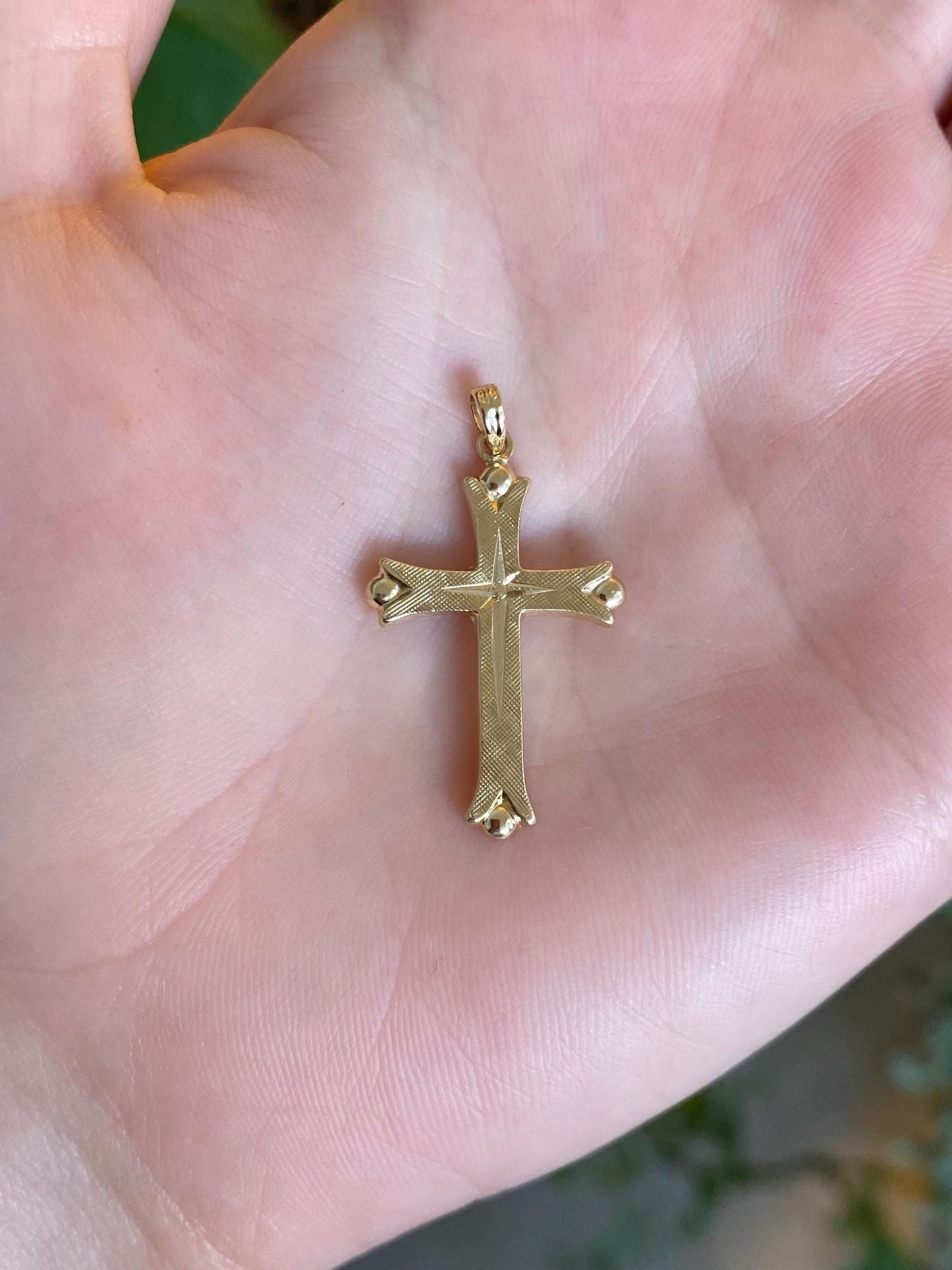 Vintage 14k Yellow Gold Engraved Cross Charm