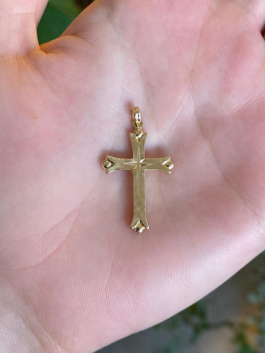 Vintage 14k Yellow Gold Engraved Cross Charm