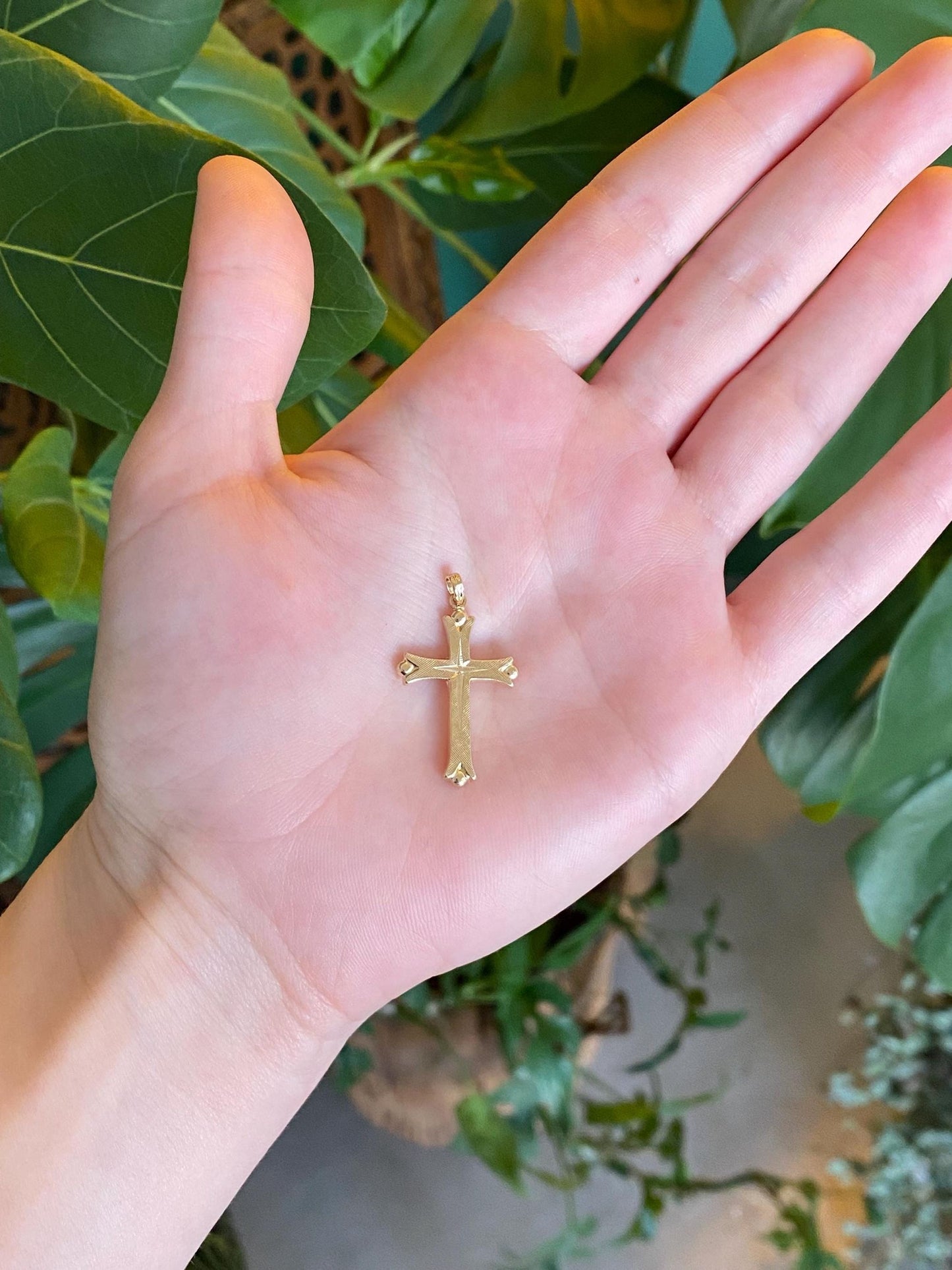 Vintage 14k Yellow Gold Engraved Cross Charm