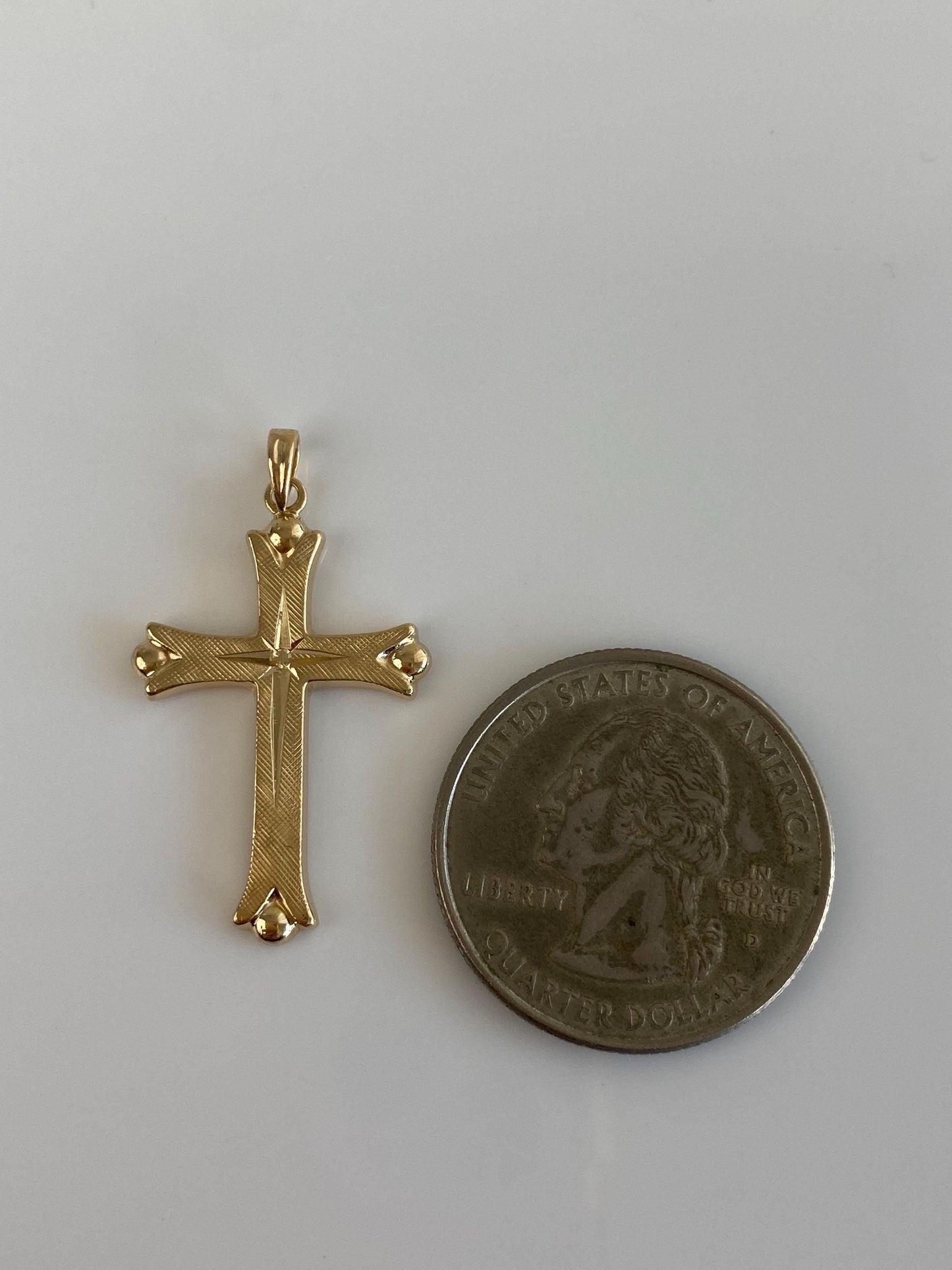 Vintage 14k Yellow Gold Engraved Cross Charm