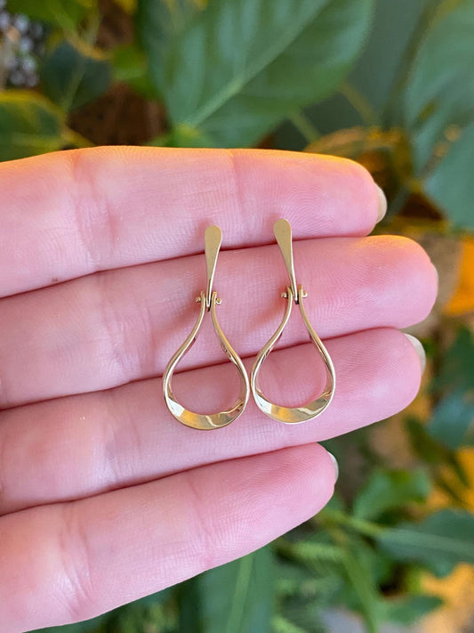 Vintage Solid 14k Yellow Gold Hinged Dangle Stud Earrings