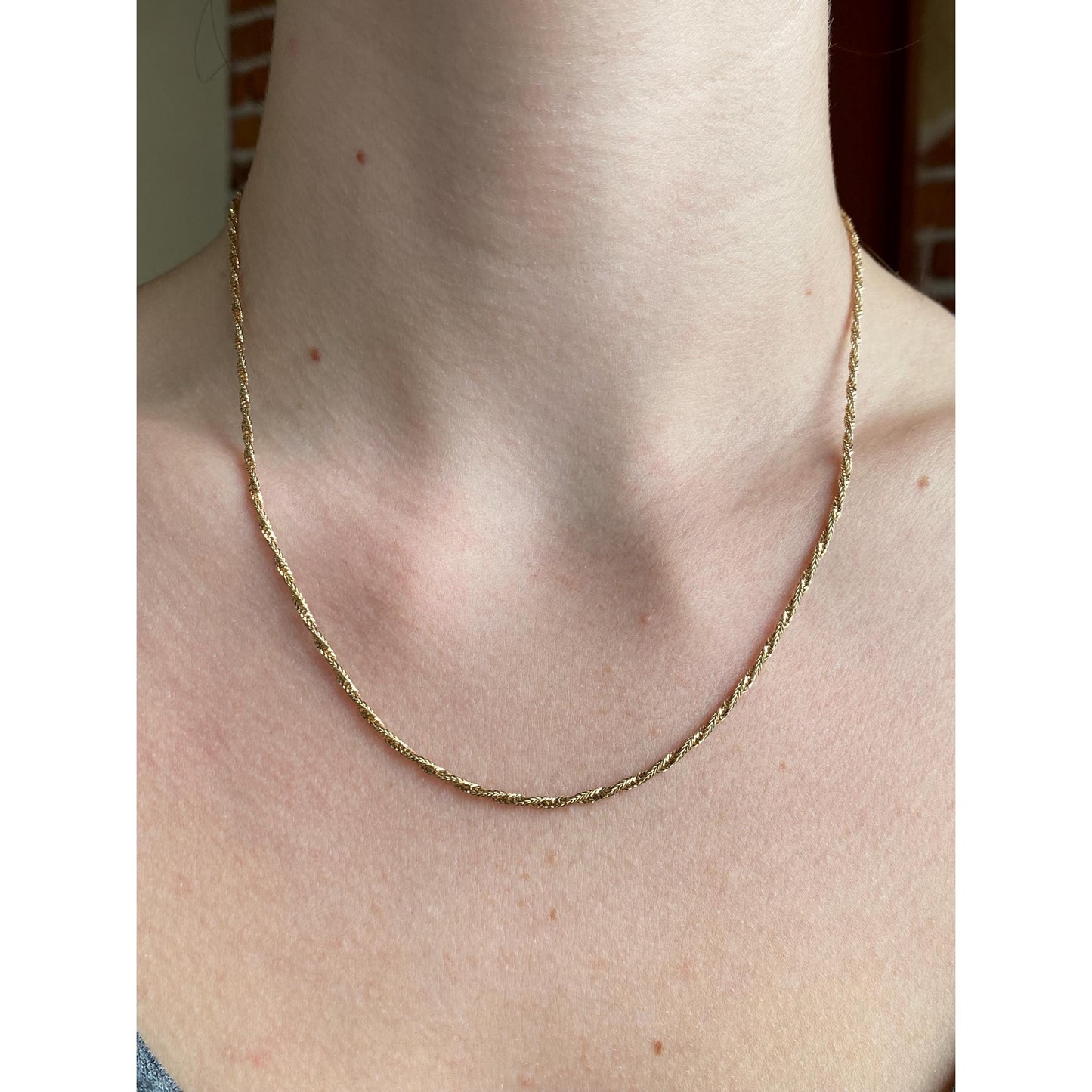 Vintage Solid 14k Yellow Gold Dainty Twist Chain Necklace - 18 inches