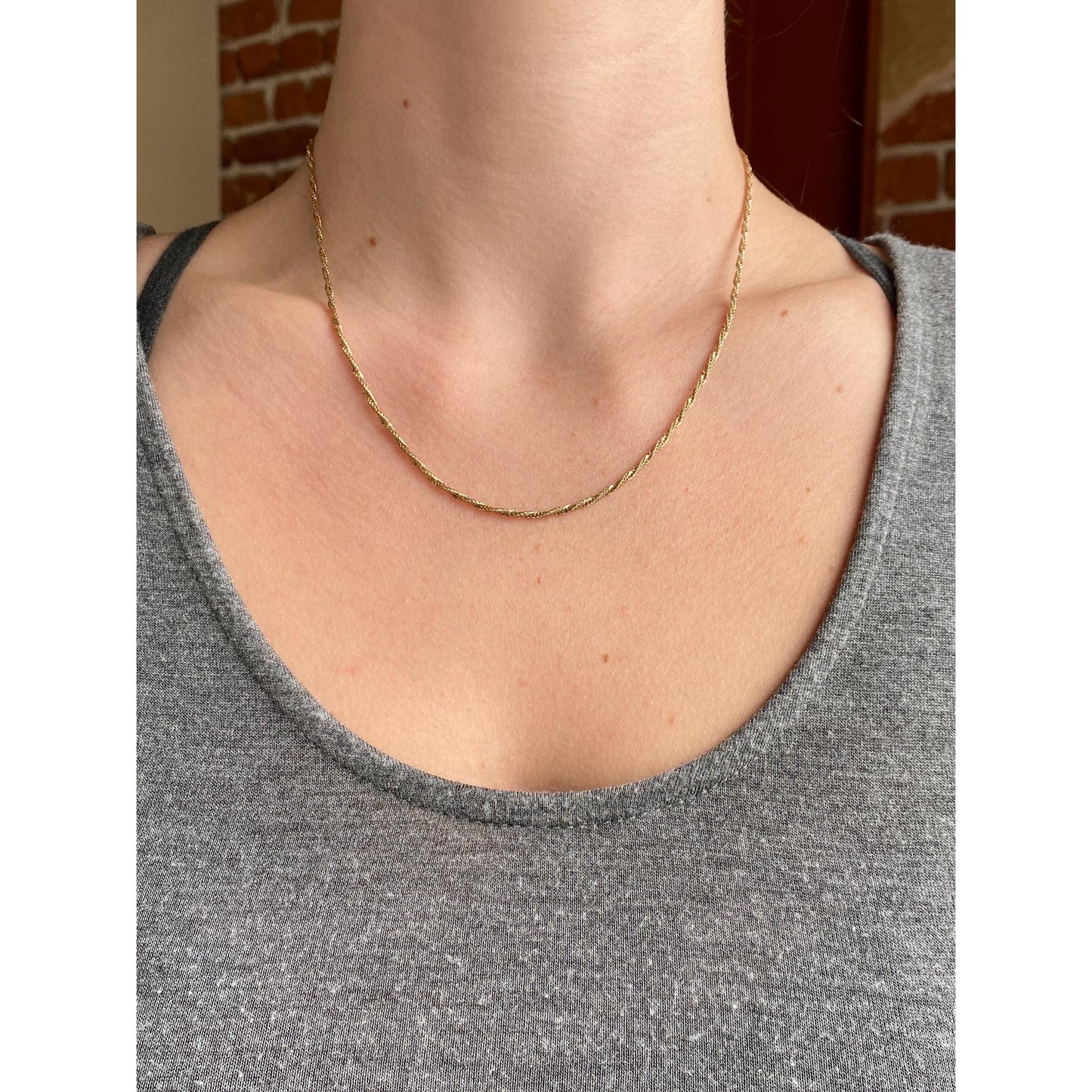 Vintage Solid 14k Yellow Gold Dainty Twist Chain Necklace - 18 inches