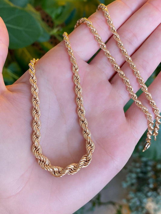 Vintage Solid 14k Rose Gold Graduated Rope Chain Necklace - 20.25 inches