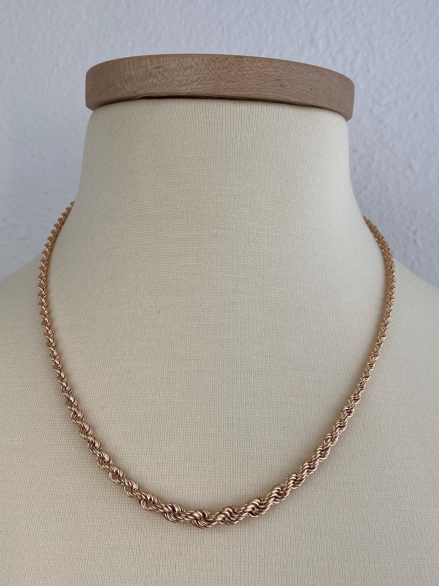 Vintage Solid 14k Rose Gold Graduated Rope Chain Necklace - 20.25 inches