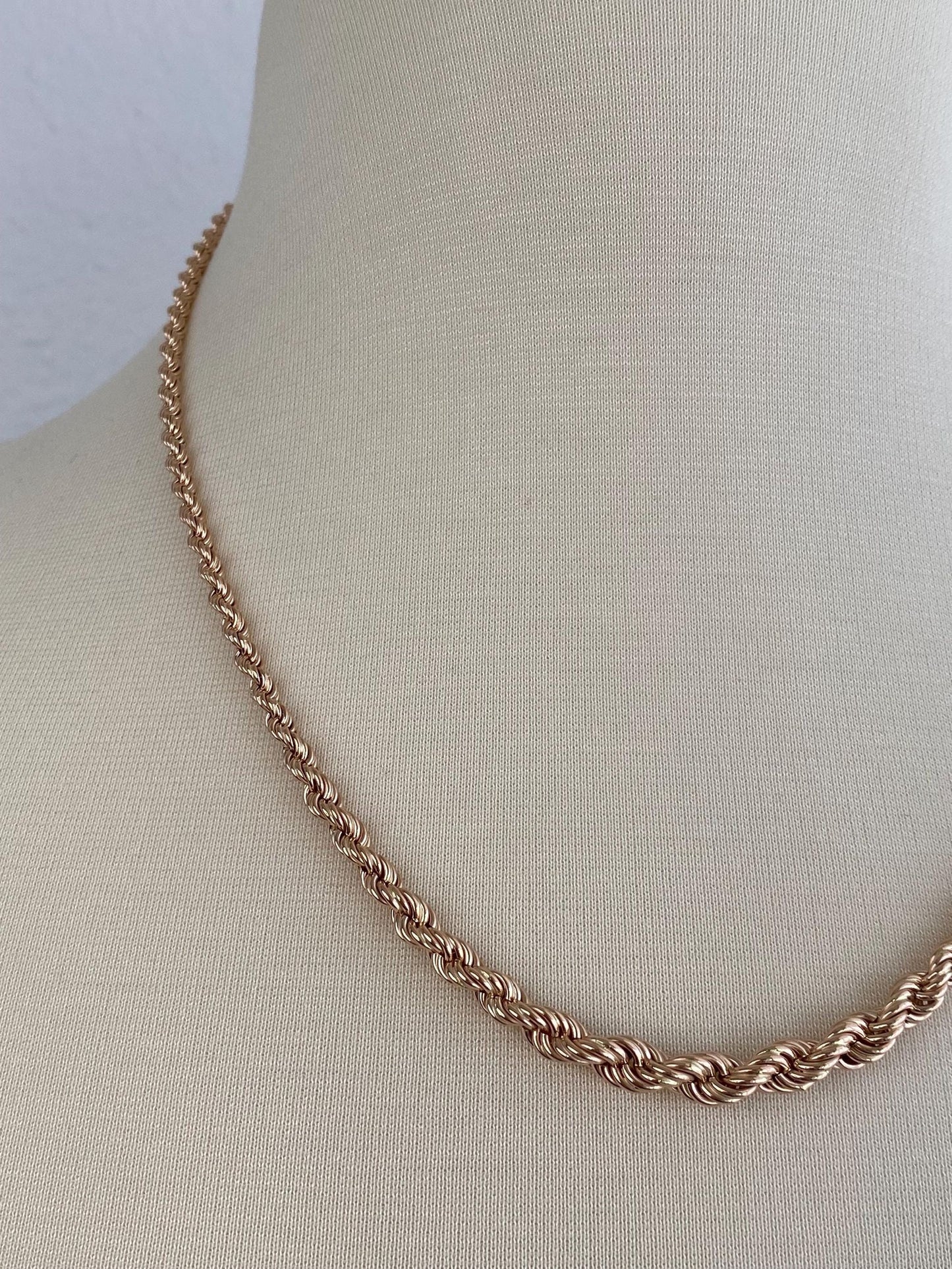 Vintage Solid 14k Rose Gold Graduated Rope Chain Necklace - 20.25 inches