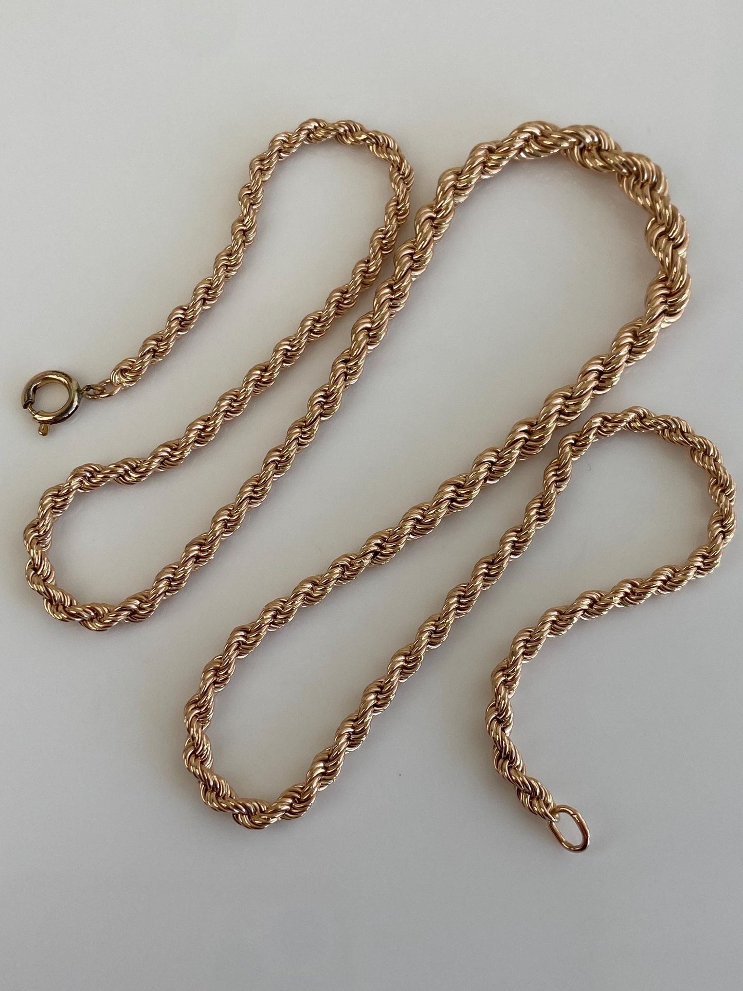 Vintage Solid 14k Rose Gold Graduated Rope Chain Necklace - 20.25 inches