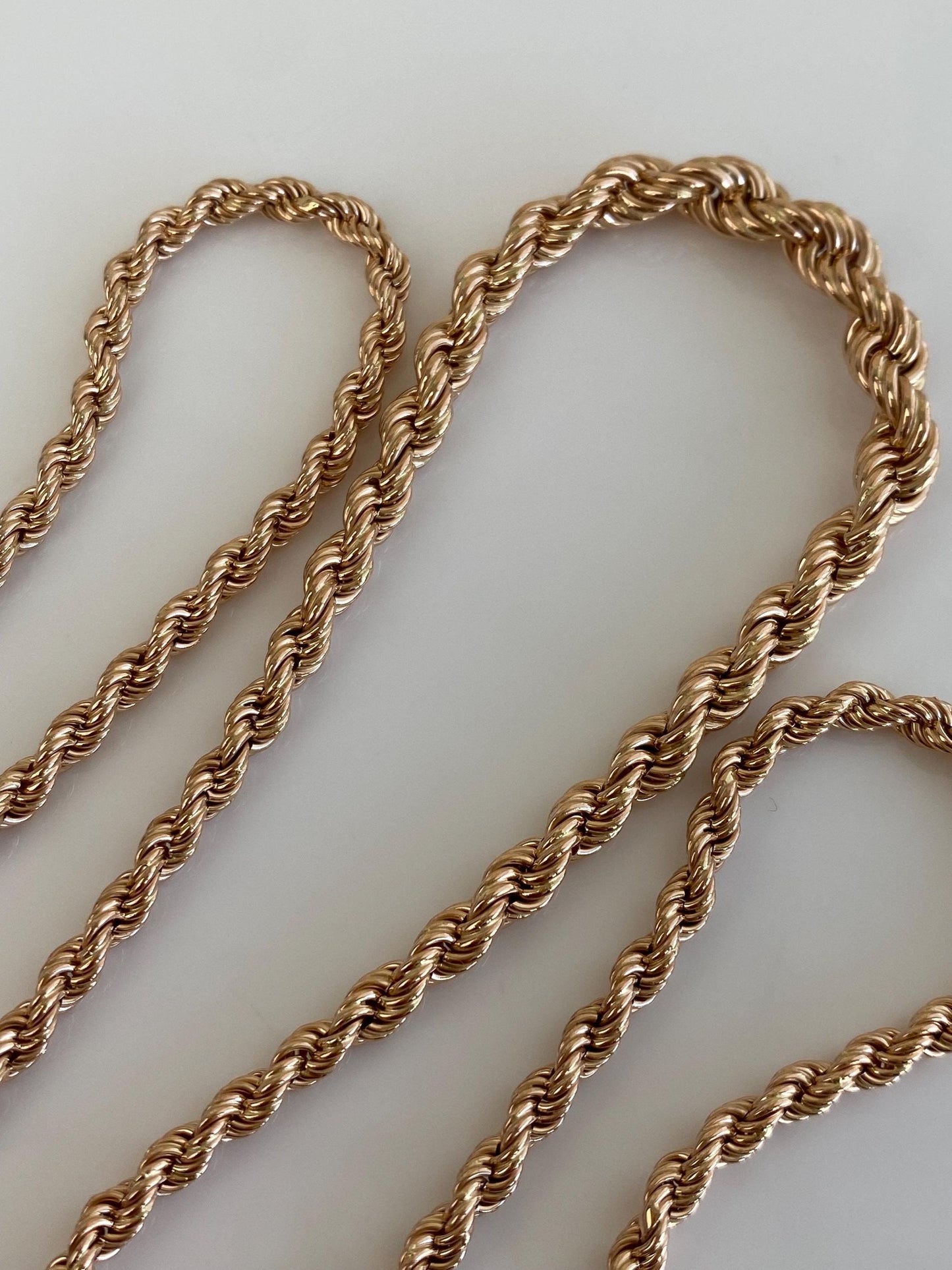 Vintage Solid 14k Rose Gold Graduated Rope Chain Necklace - 20.25 inches