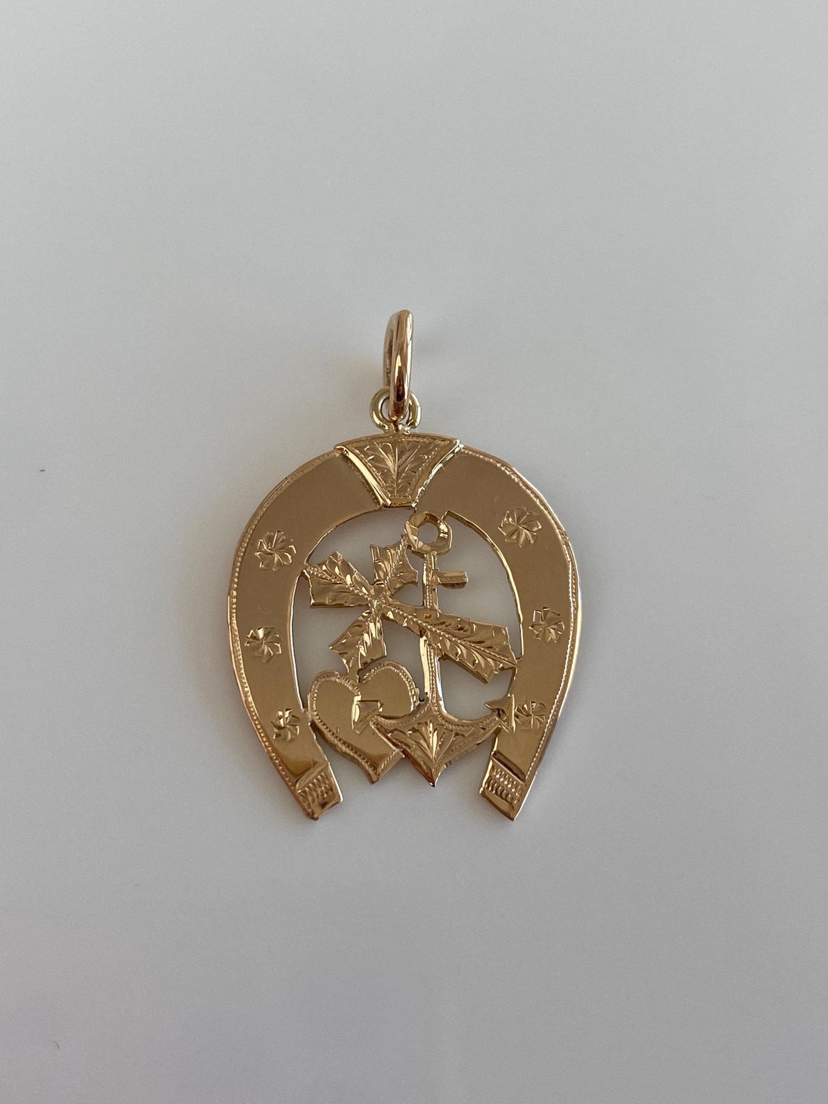 Vintage Solid 14k Rosey Gold Cross Anchor Heart Horseshoe Charm