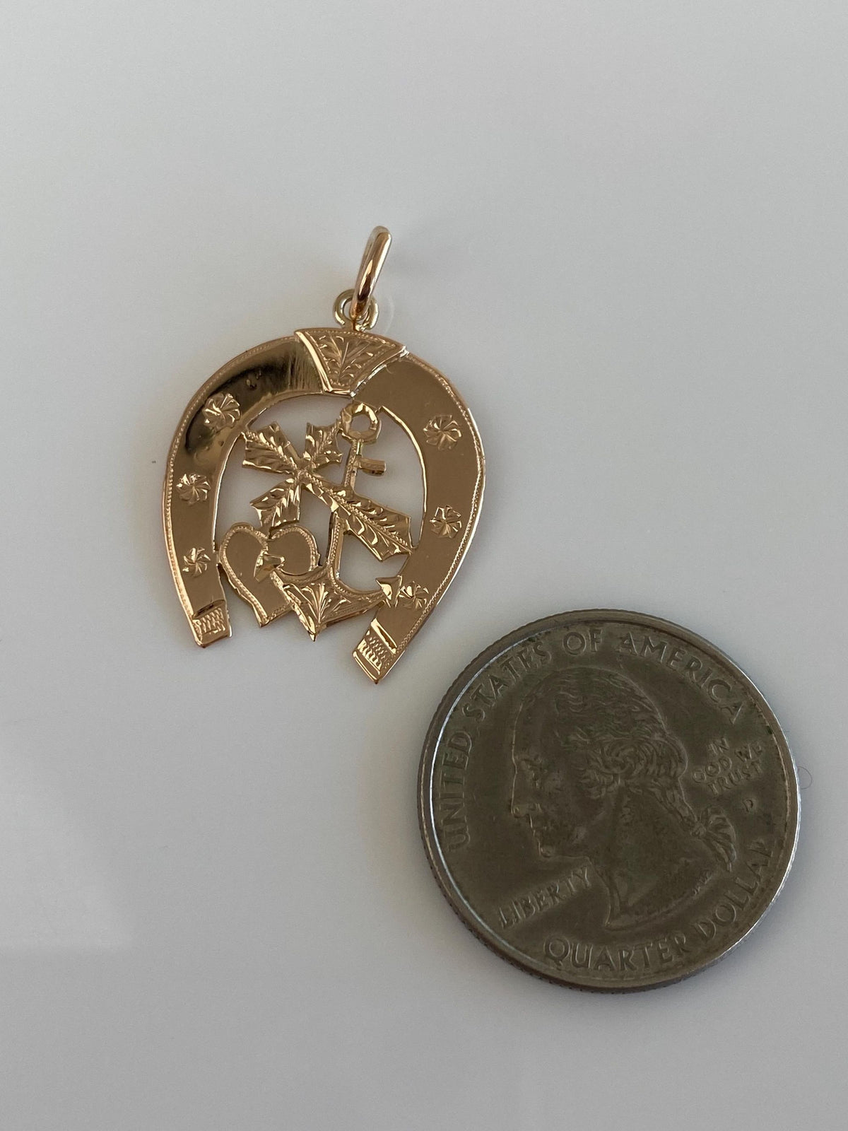 Vintage Solid 14k Rosey Gold Cross Anchor Heart Horseshoe Charm
