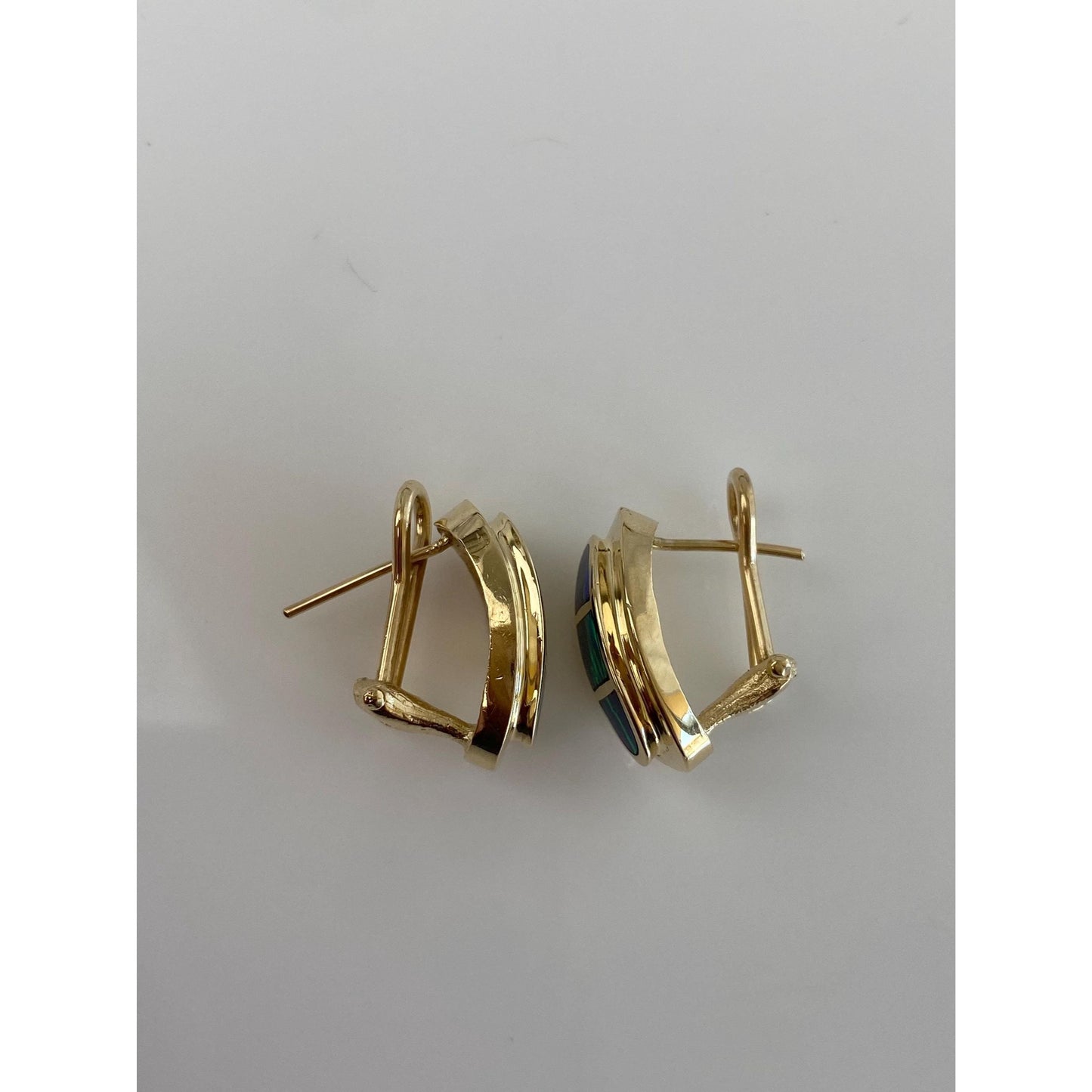Vintage Solid 14k Yellow Gold Opal Inlay Drop Earrings