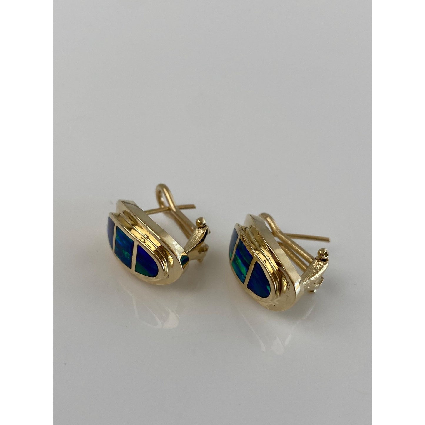 Vintage Solid 14k Yellow Gold Opal Inlay Drop Earrings