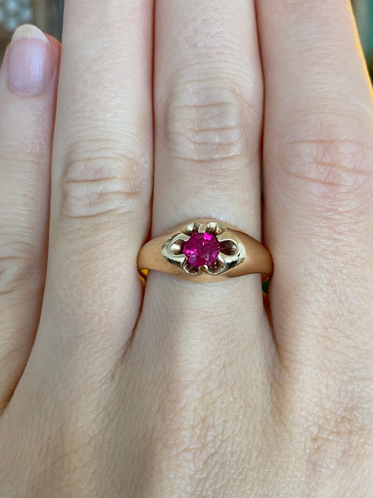 Vintage Solid 14k Yellow Gold Pink Sapphire Ring - Size 9