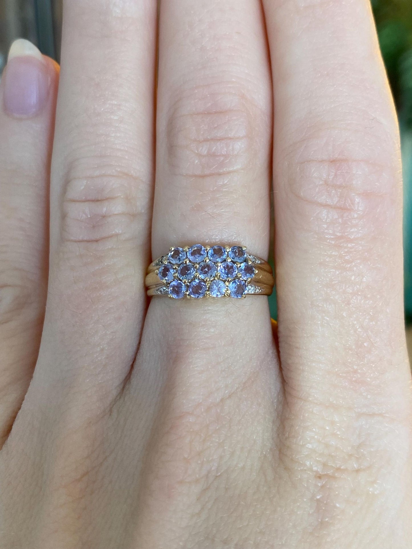Vintage Solid 14k White & Yellow Gold Diamond Tanzanite Rows Ring Band - Size 6