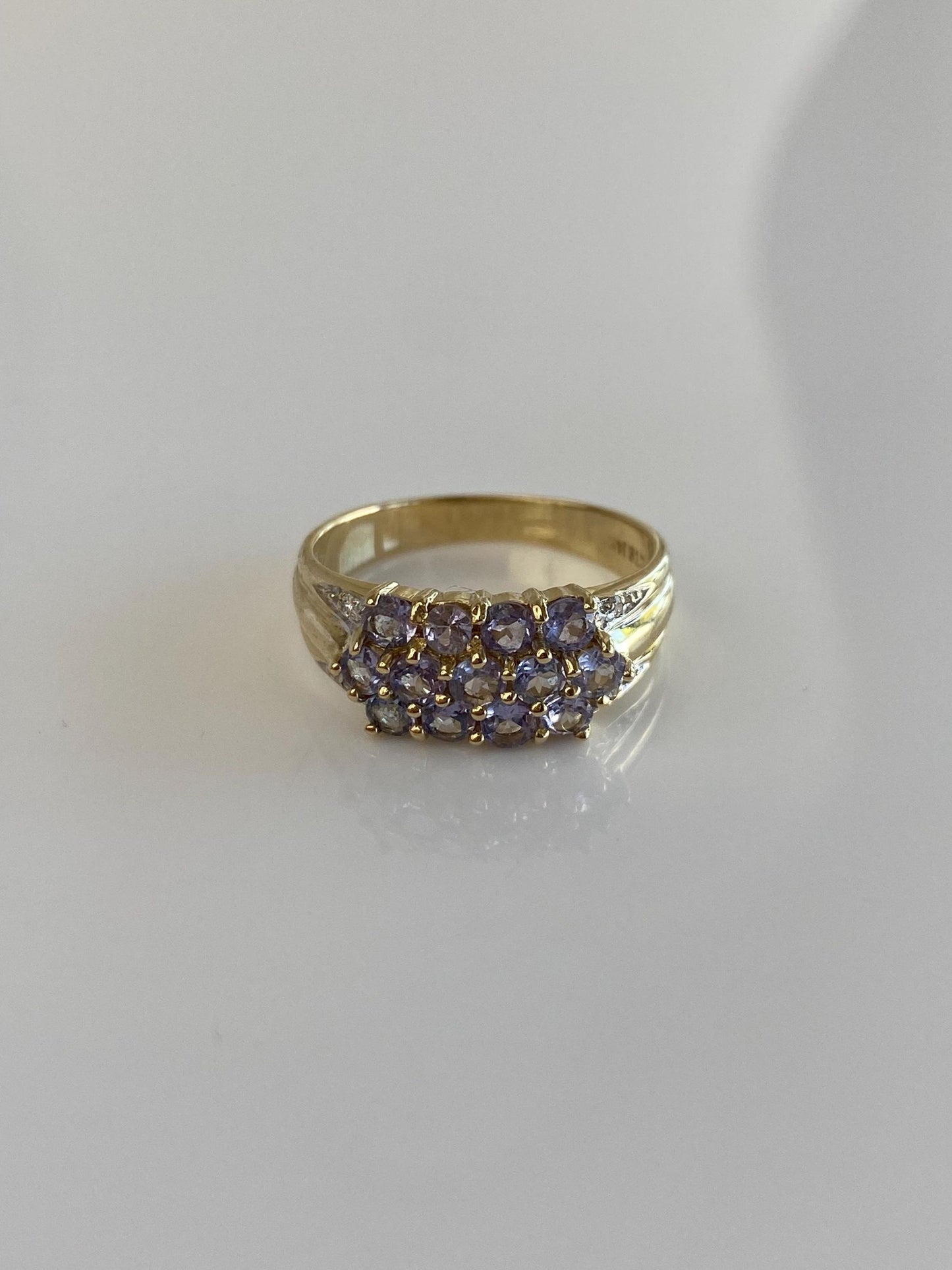 Vintage Solid 14k White & Yellow Gold Diamond Tanzanite Rows Ring Band - Size 6