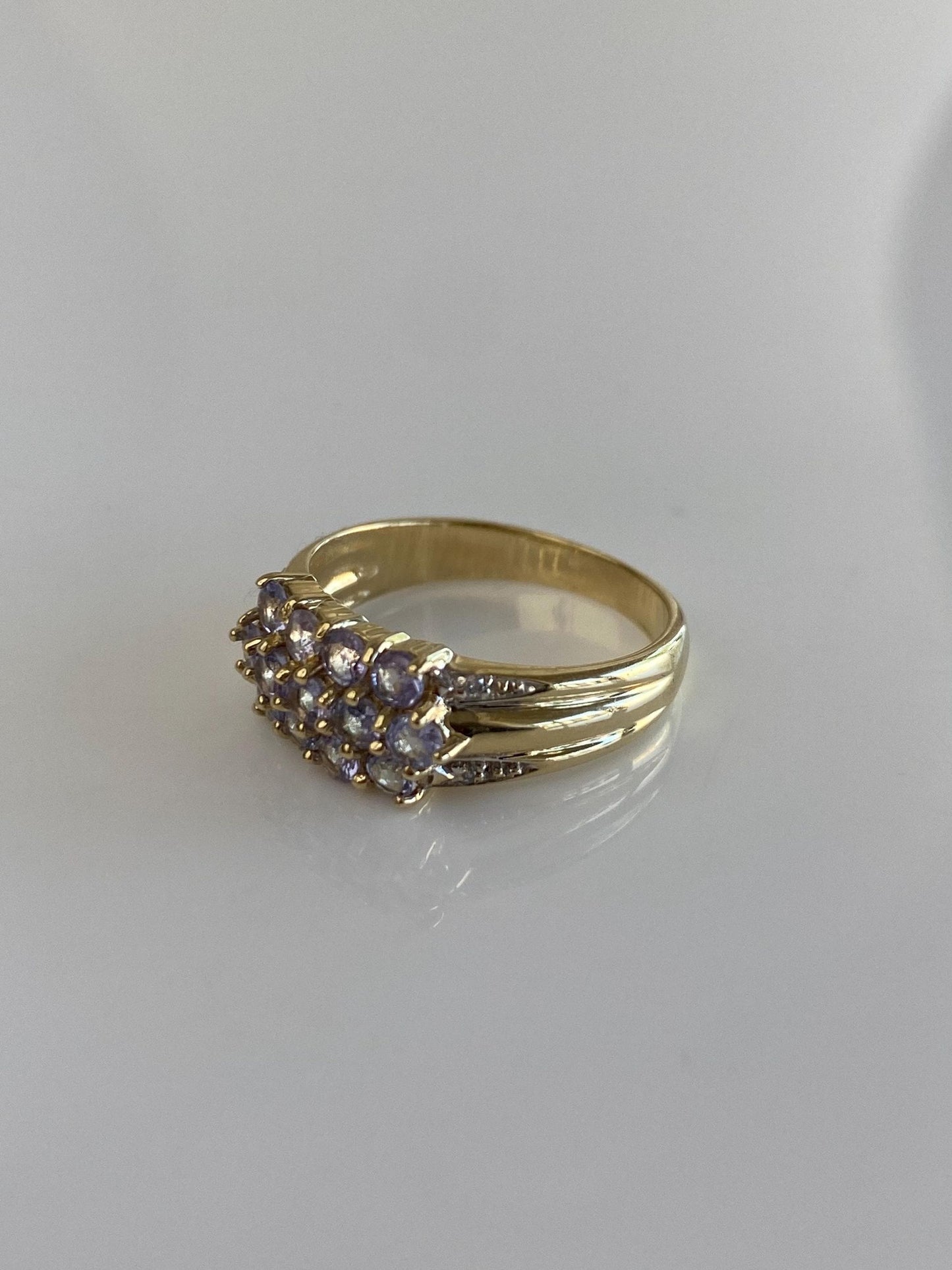 Vintage Solid 14k White & Yellow Gold Diamond Tanzanite Rows Ring Band - Size 6