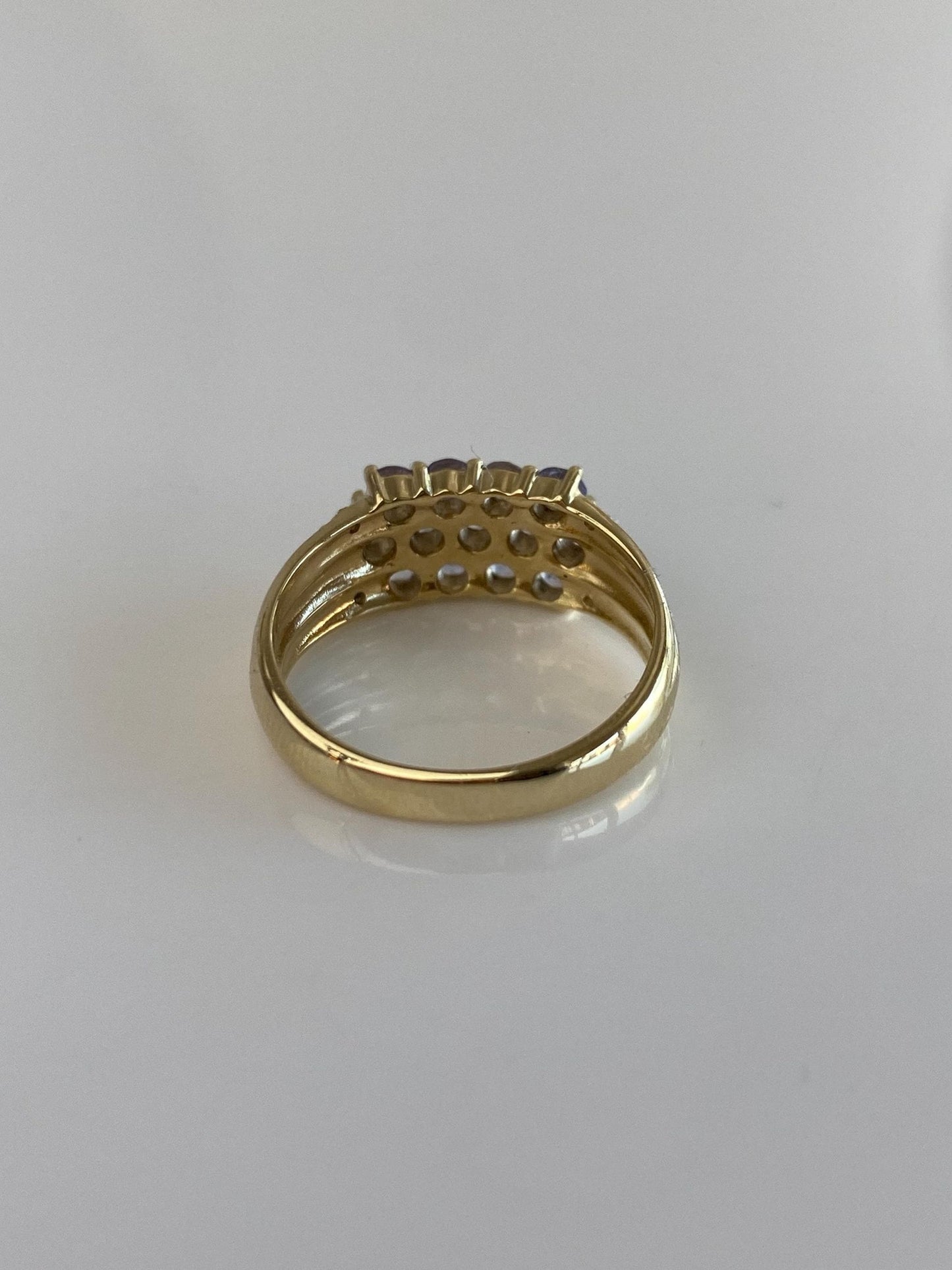 Vintage Solid 14k White & Yellow Gold Diamond Tanzanite Rows Ring Band - Size 6