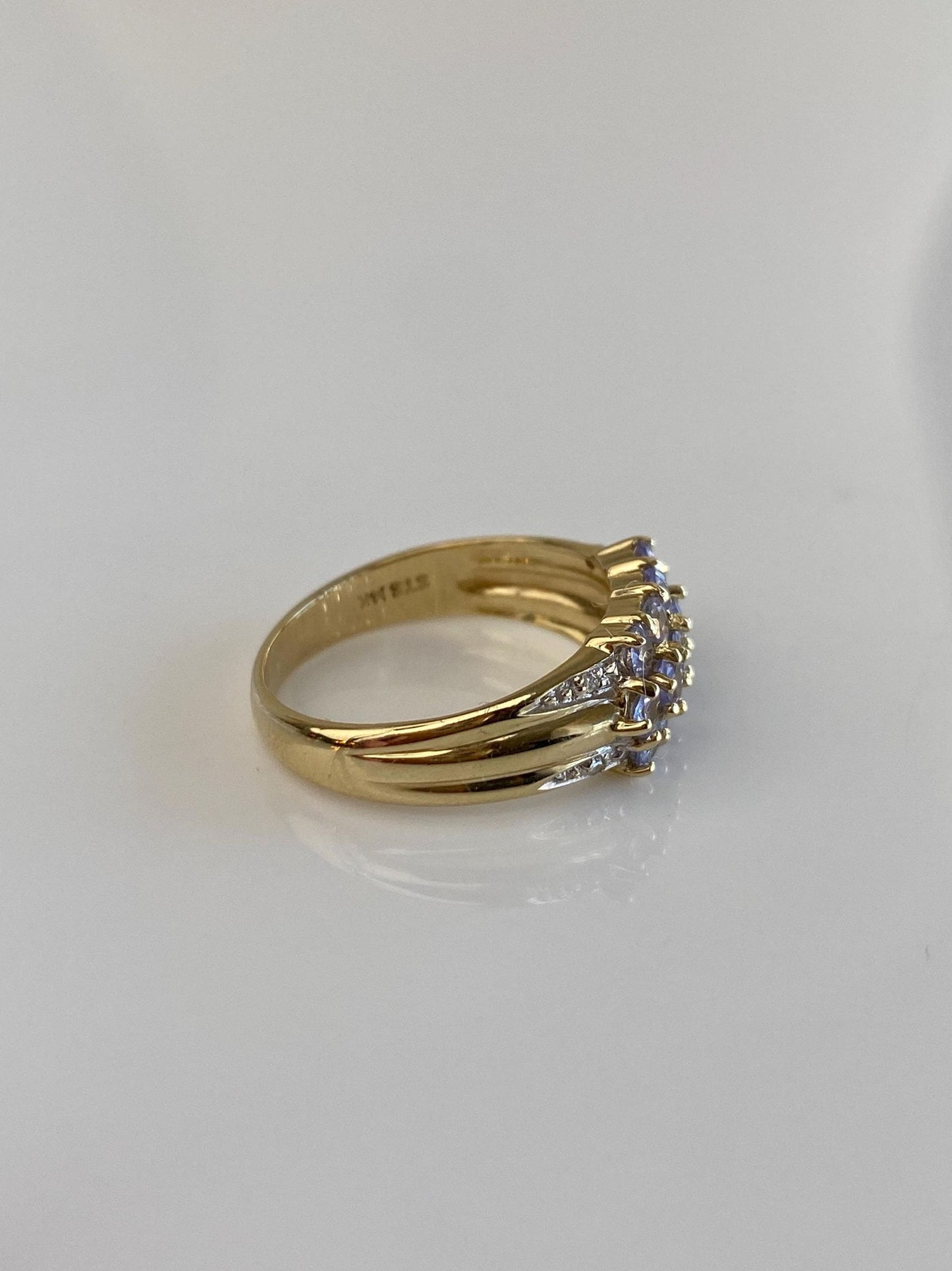 Vintage Solid 14k White & Yellow Gold Diamond Tanzanite Rows Ring Band - Size 6