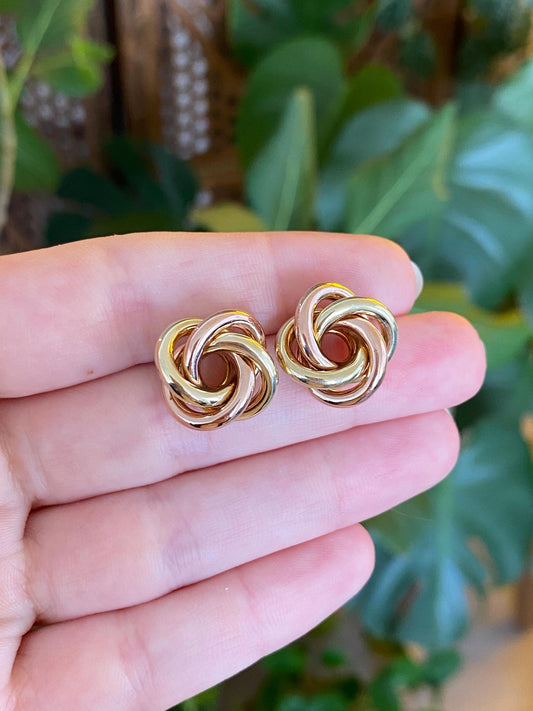 Vintage 14k Rose & Yellow Gold Knot Stud Earrings