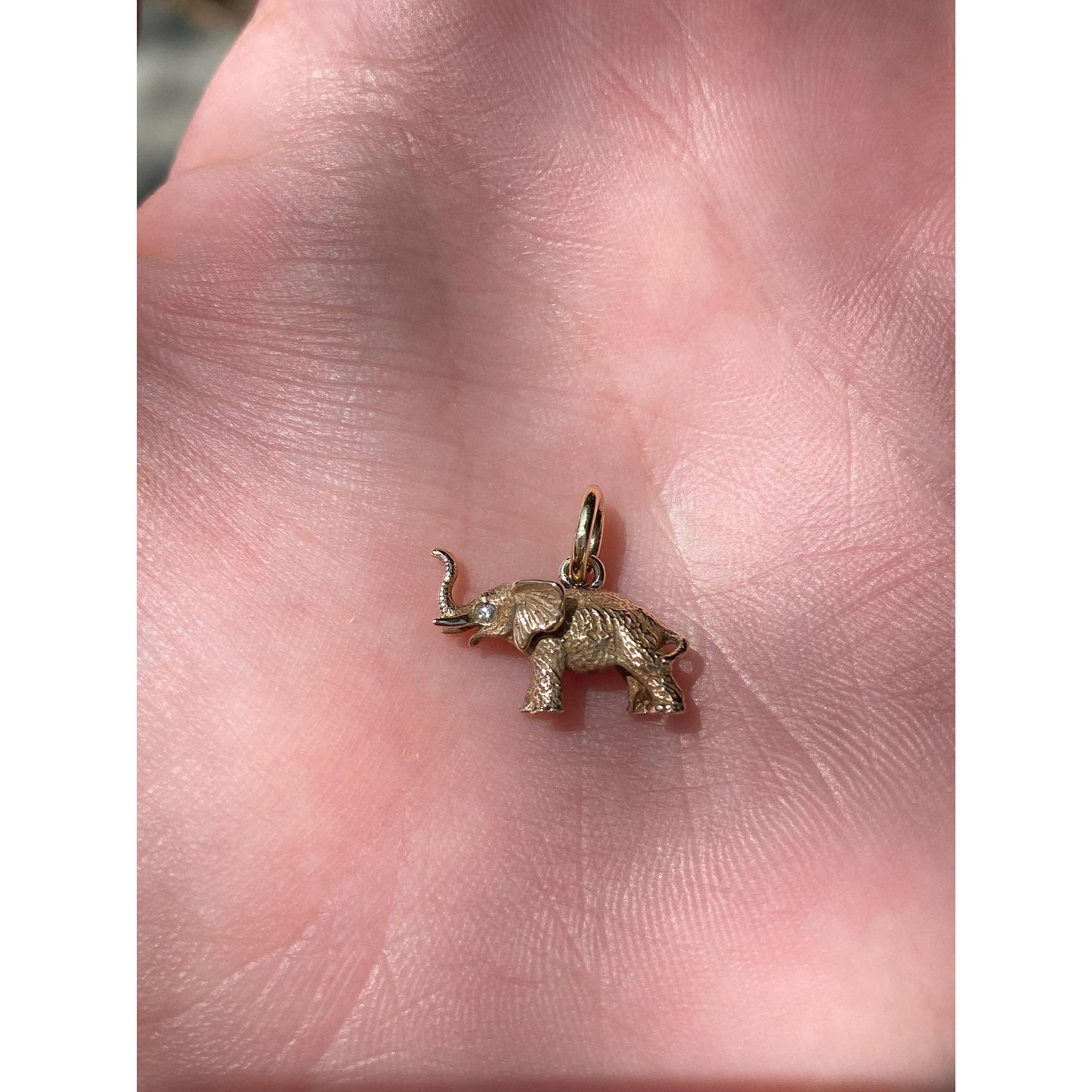 Vintage Solid 14k Yellow Gold Diamond Elephant Charm