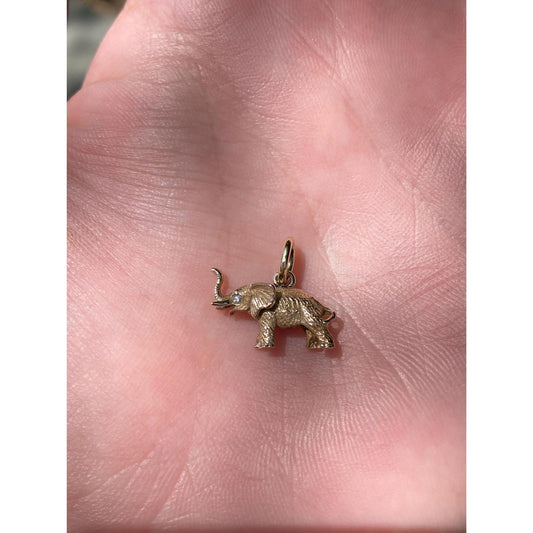 Vintage Solid 14k Yellow Gold Diamond Elephant Charm