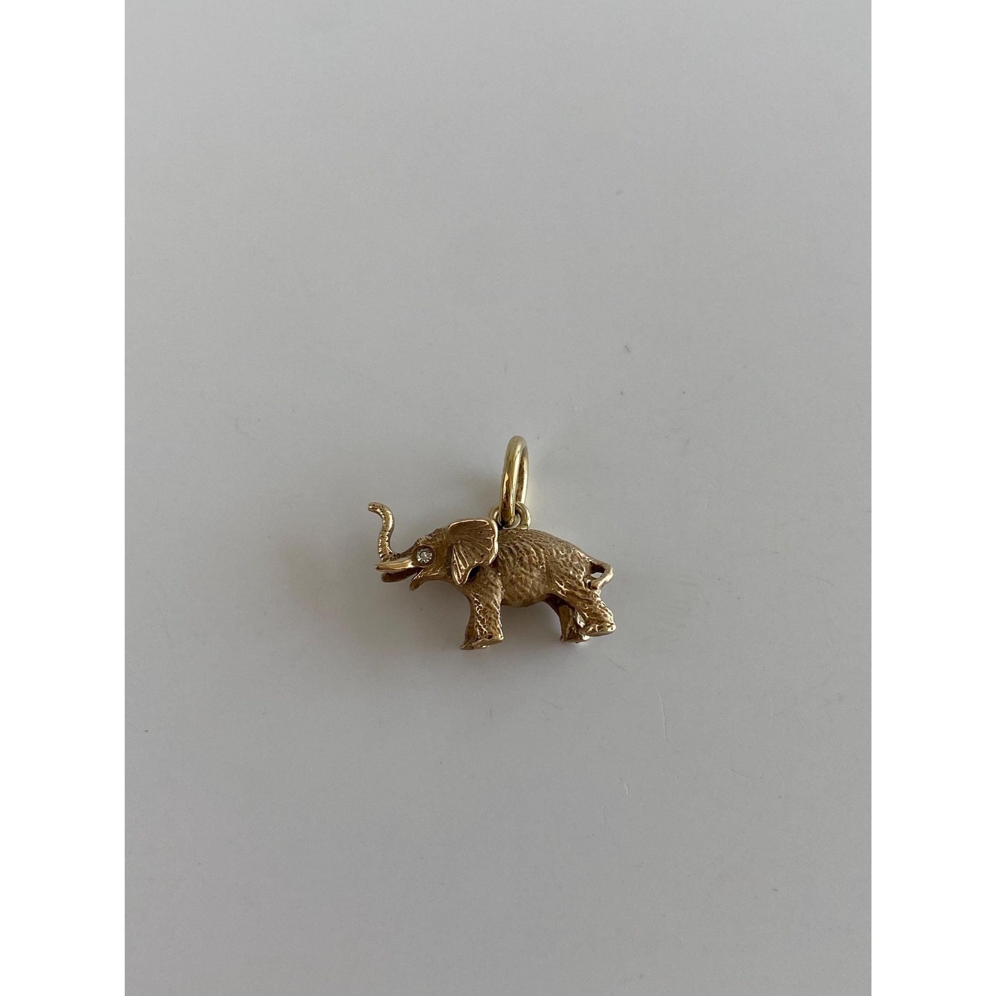 Vintage Solid 14k Yellow Gold Diamond Elephant Charm