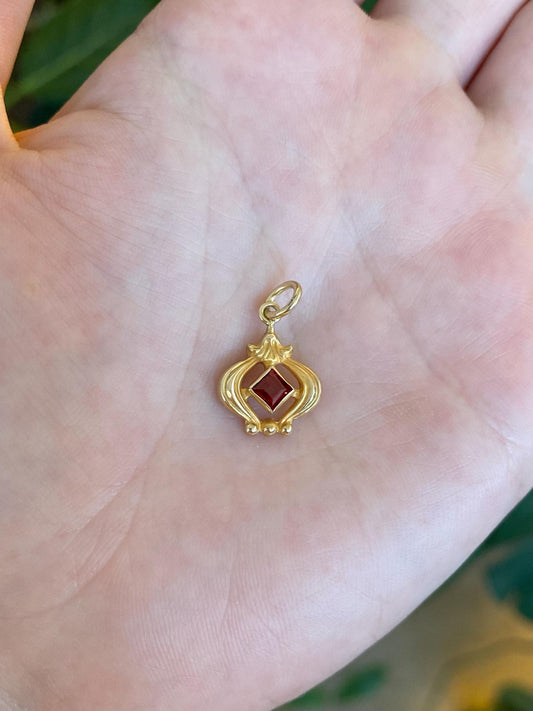 Vintage Solid 14k Yellow Gold Red Spinel Stick Pin Conversion Charm