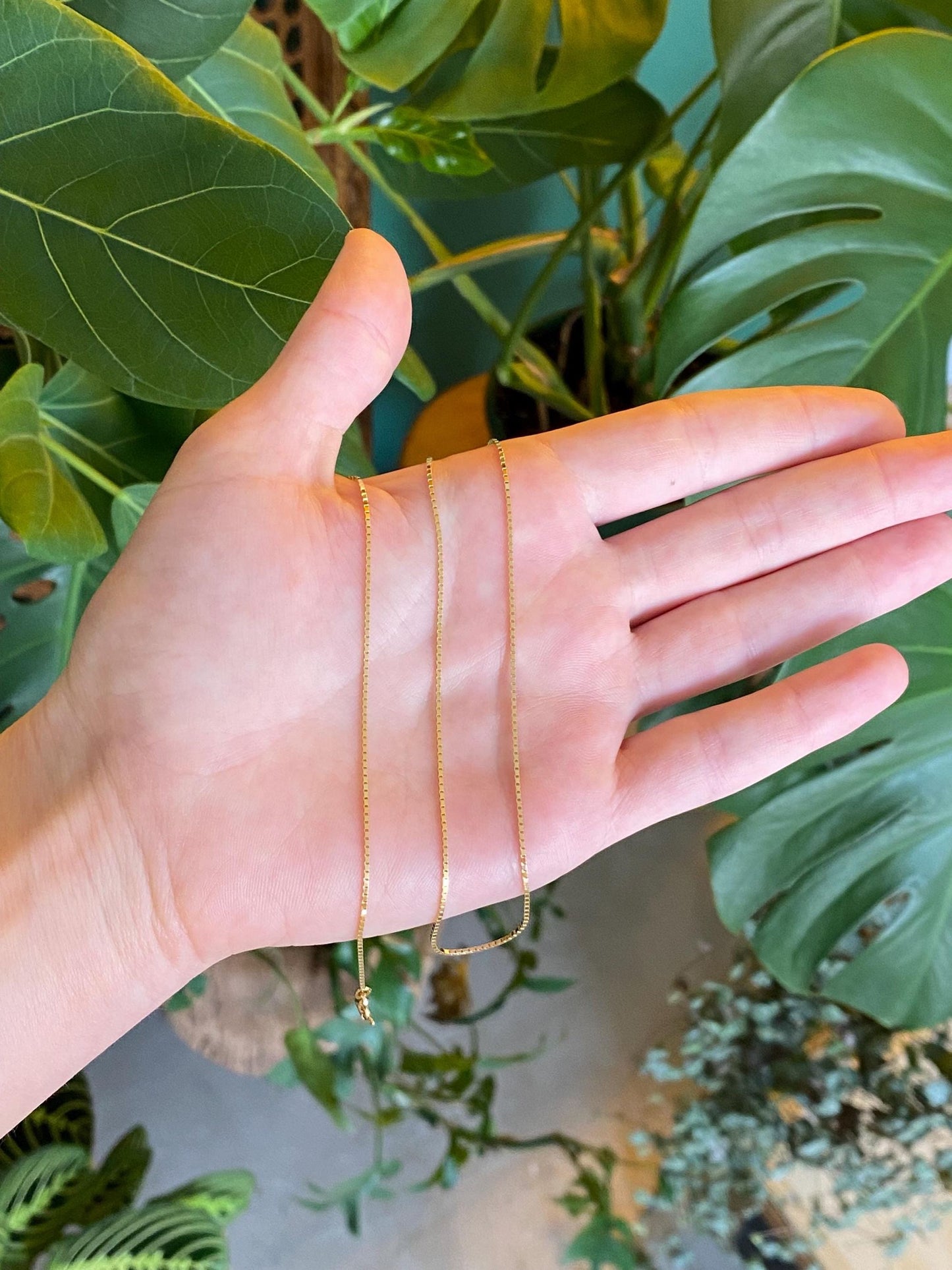 Vintage Solid 14k Yellow Gold Box Chain Necklace - 18 inches