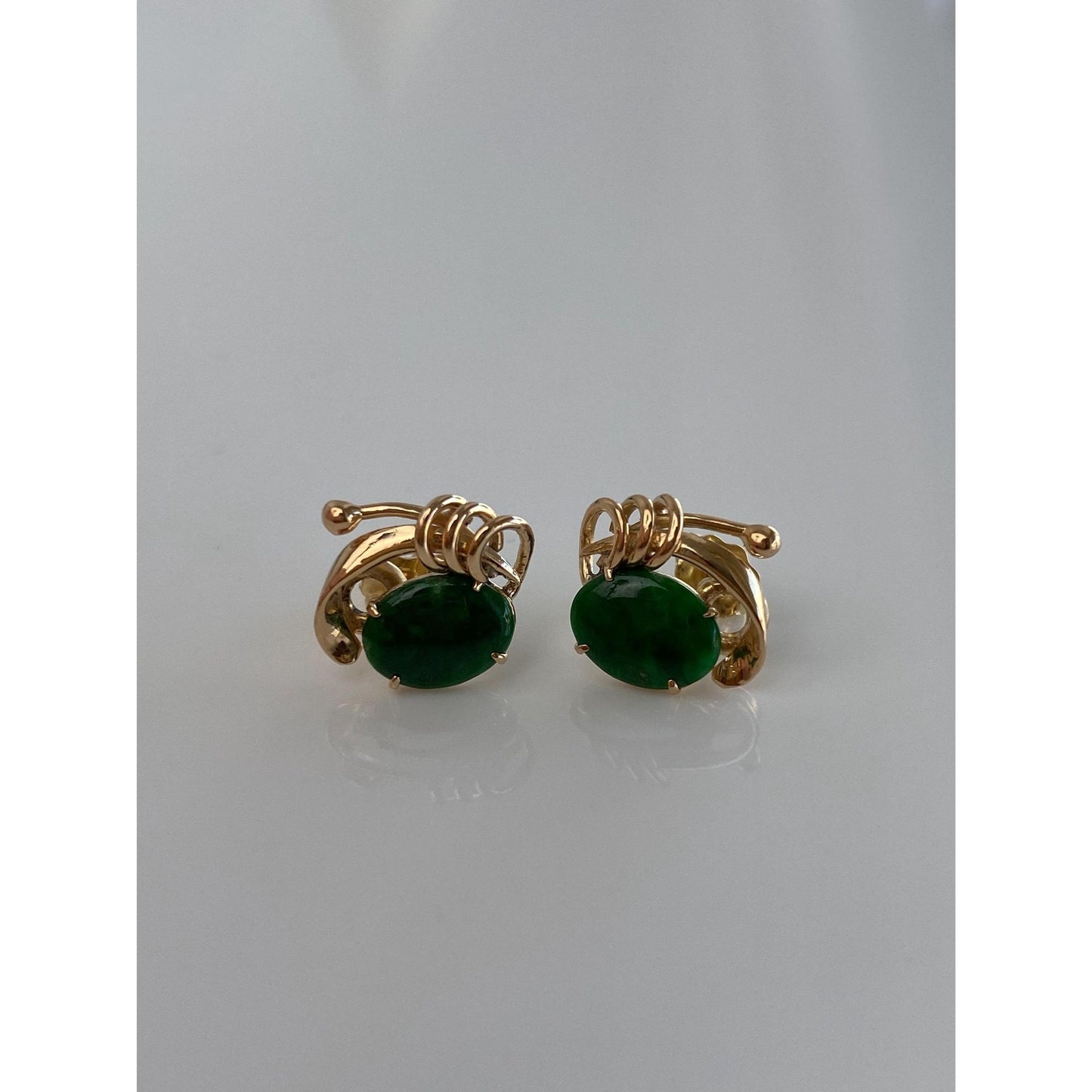Vintage Solid 14k Yellow Gold Jade Stud Earrings