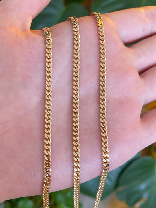 Vintage Solid 12k Yellow Gold Flat Curb Chain Necklace - 22 inches