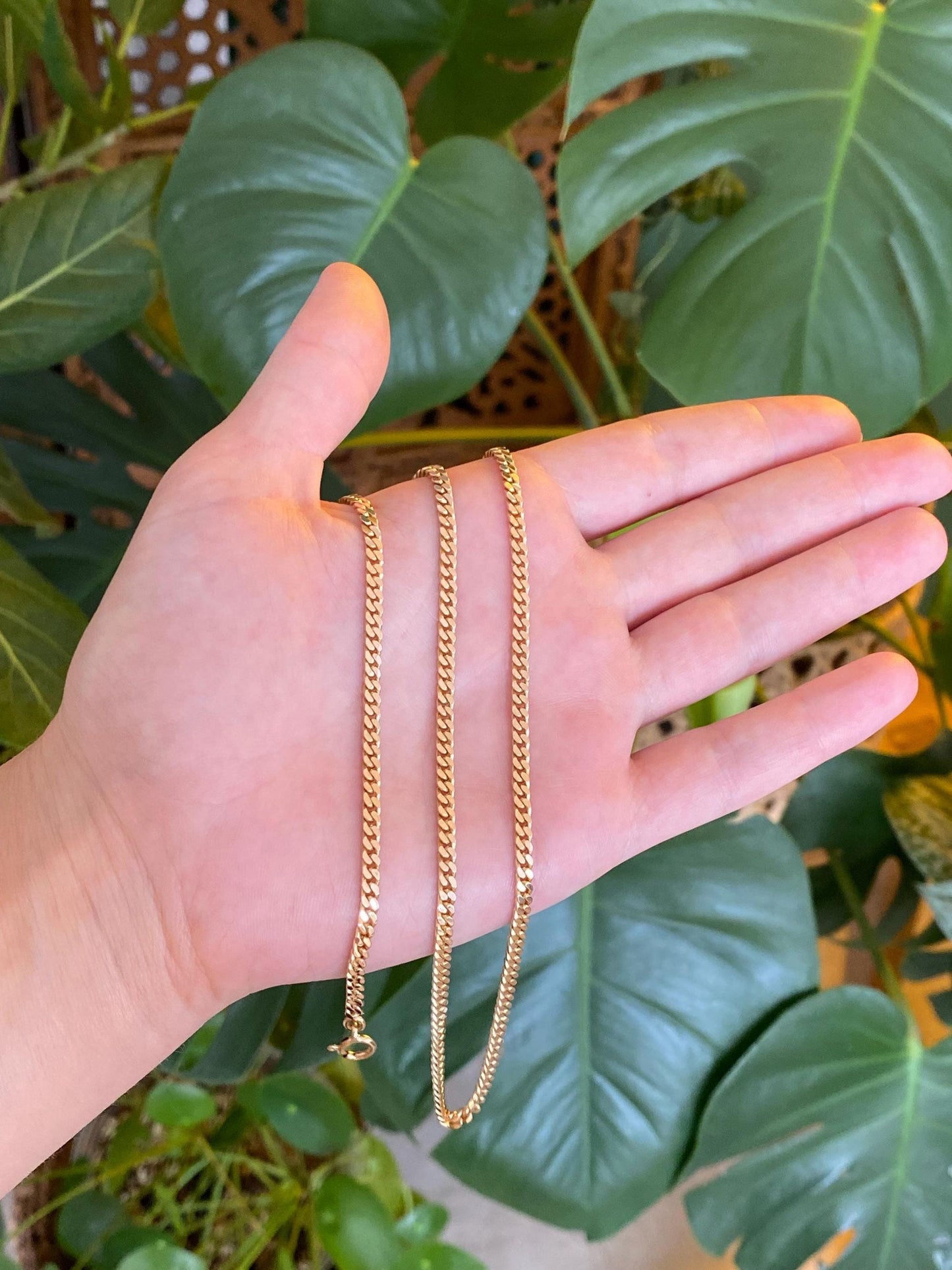 Vintage Solid 12k Yellow Gold Flat Curb Chain Necklace - 22 inches