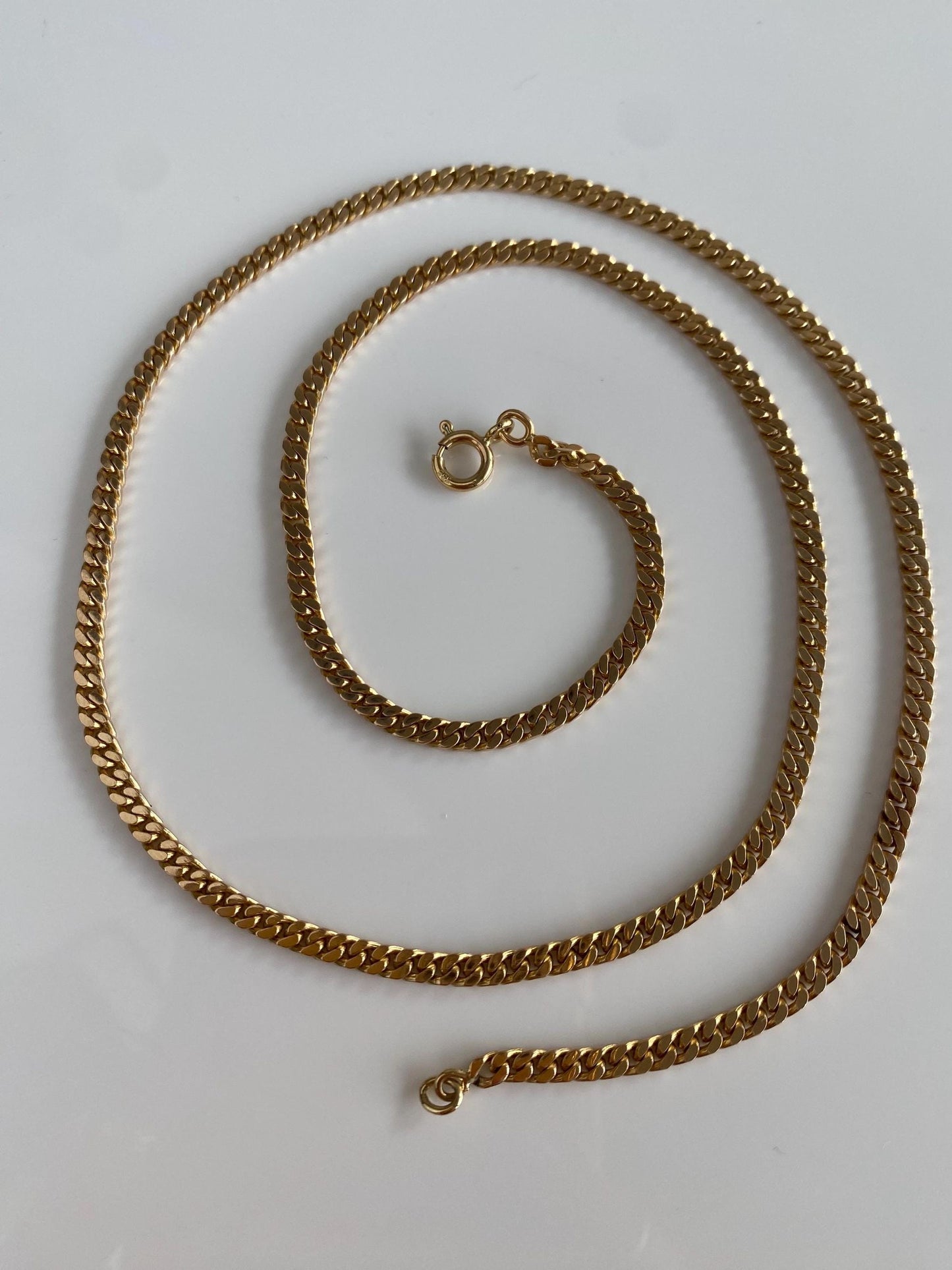 Vintage Solid 12k Yellow Gold Flat Curb Chain Necklace - 22 inches